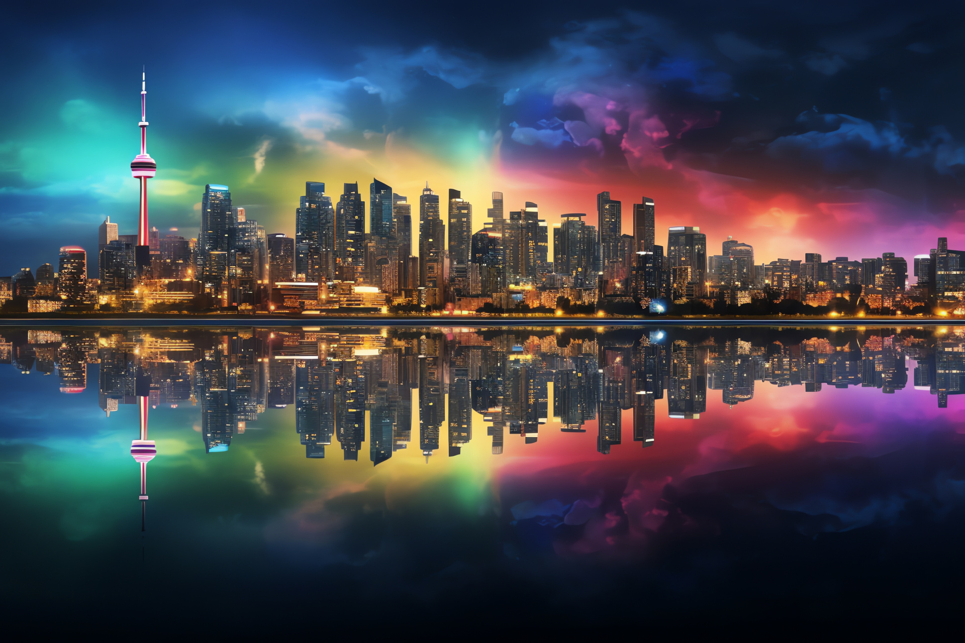 Urban night panorama, Metropolitan spectrum, City reflections, Nocturne vibrancy, Illuminated vista, HD Desktop Image