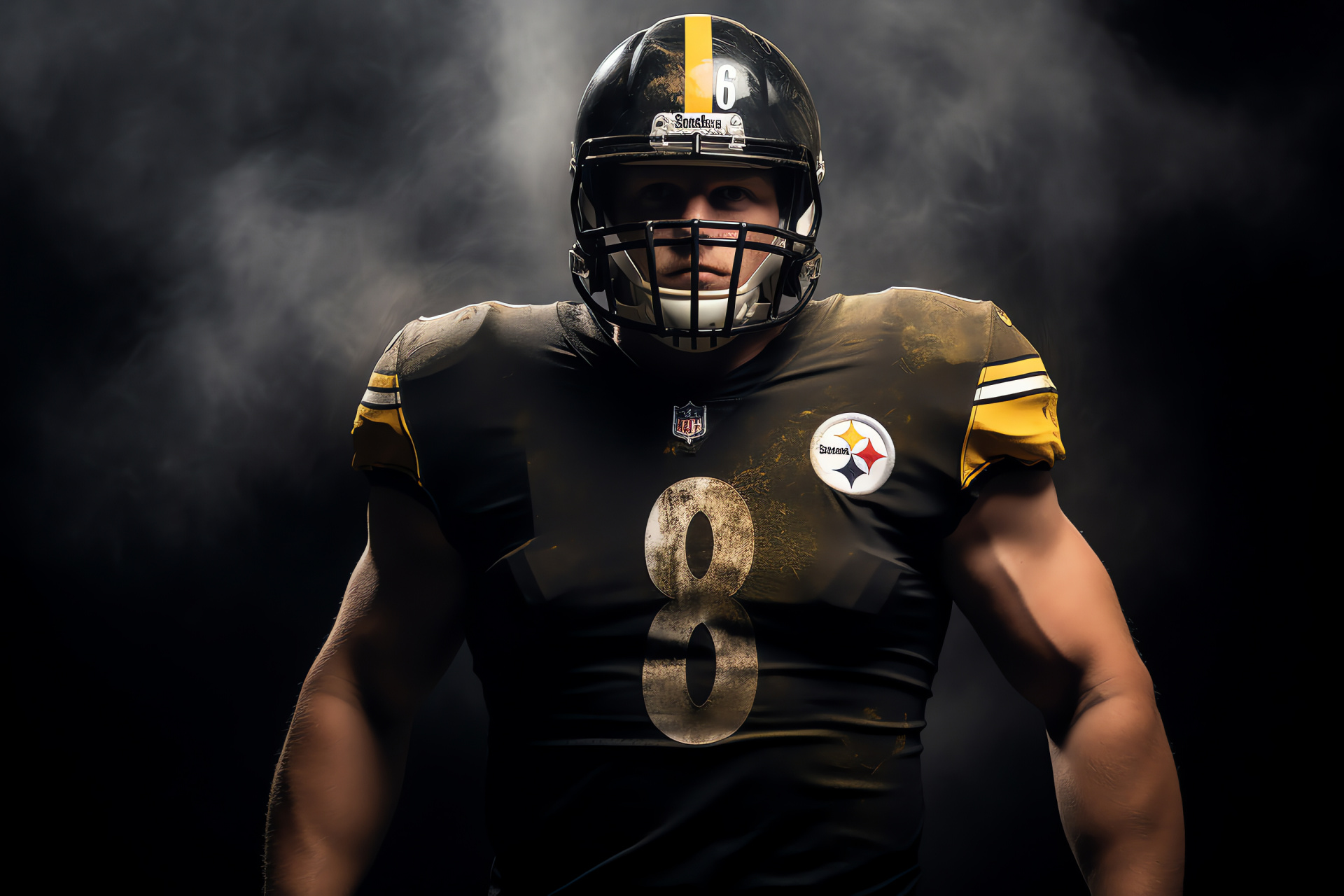 Steelers Linebacker T.J. Watt, Defensive stance, Game-day intensity, Team uniform pride, Gridiron presence, HD Desktop Image