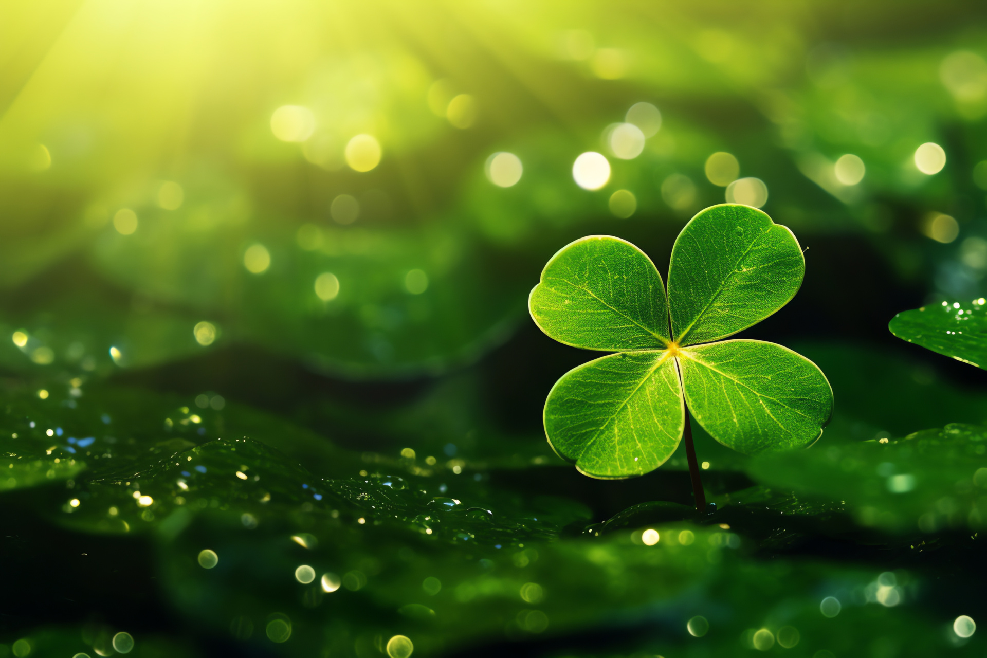 Irish four-leaf clover, Botanical symbol, Emerald hues, Fortune emblem, Irish feast day, HD Desktop Wallpaper