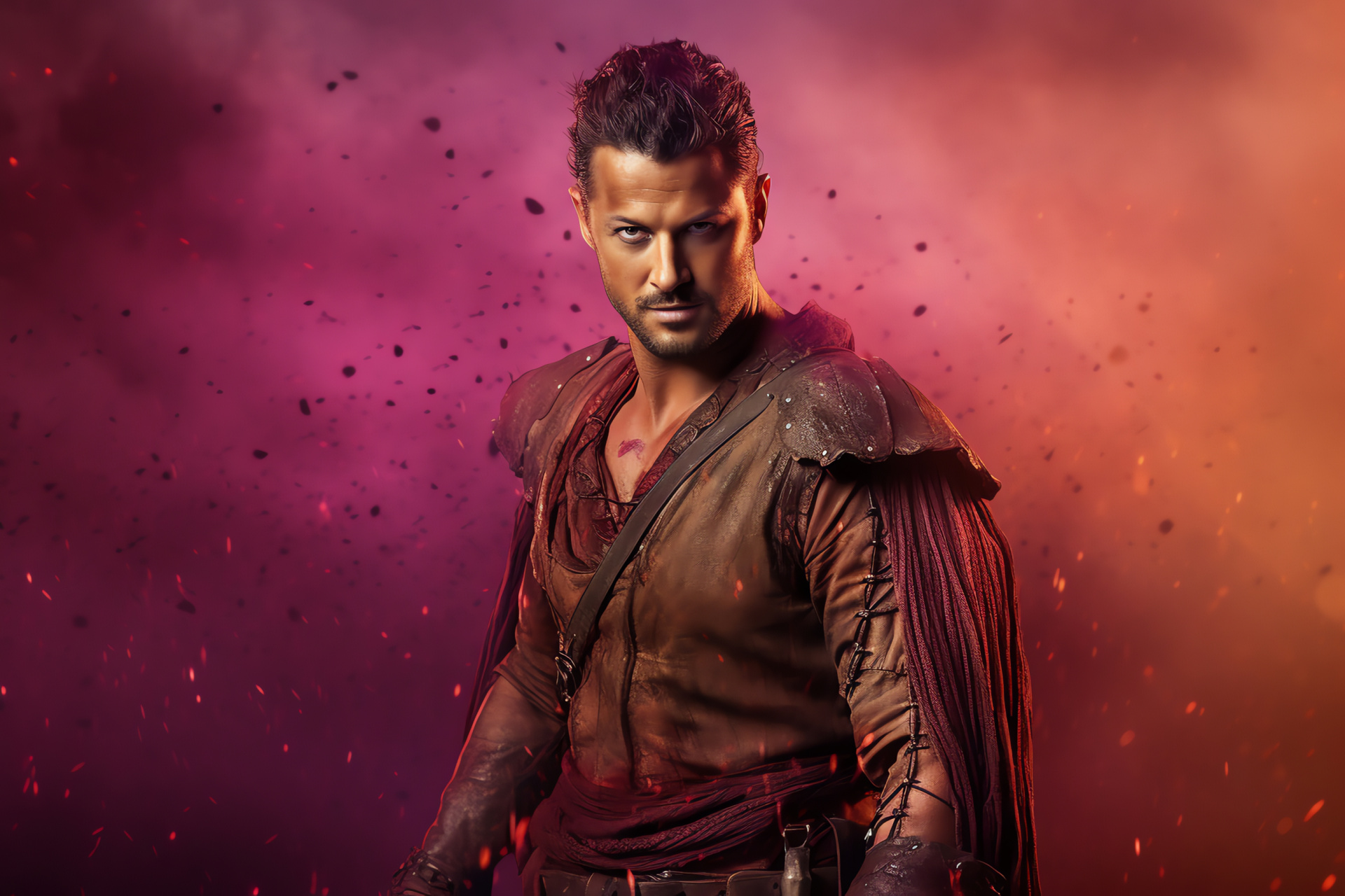 Dan Feuerriegel, Agron, Color spectrum, Holding spear, Gladiator stance, HD Desktop Wallpaper