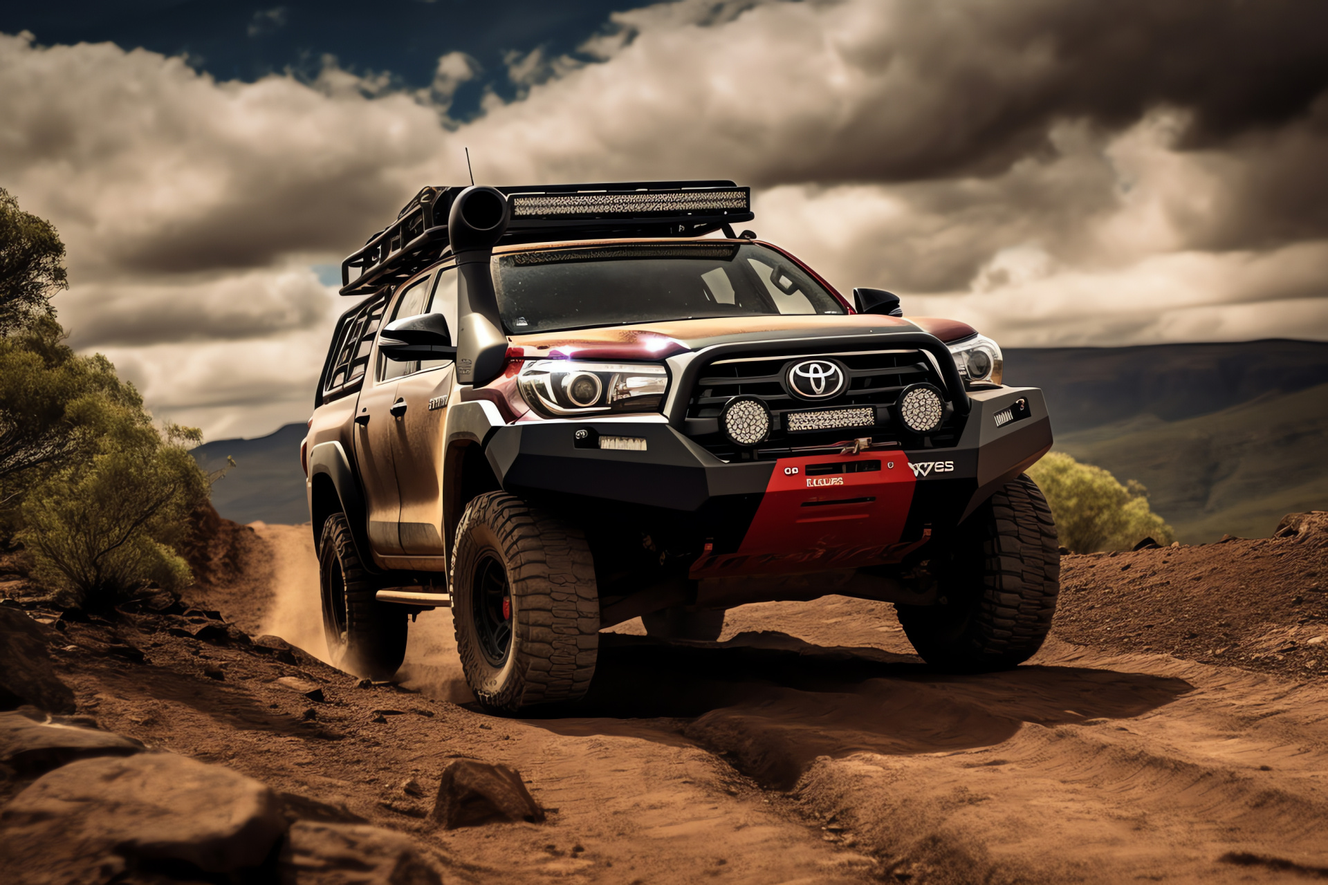 Toyota emblem, Off-Road Adventure theme, All-terrain vehicles, Enduring vehicle performance, Off-road demonstration, HD Desktop Image