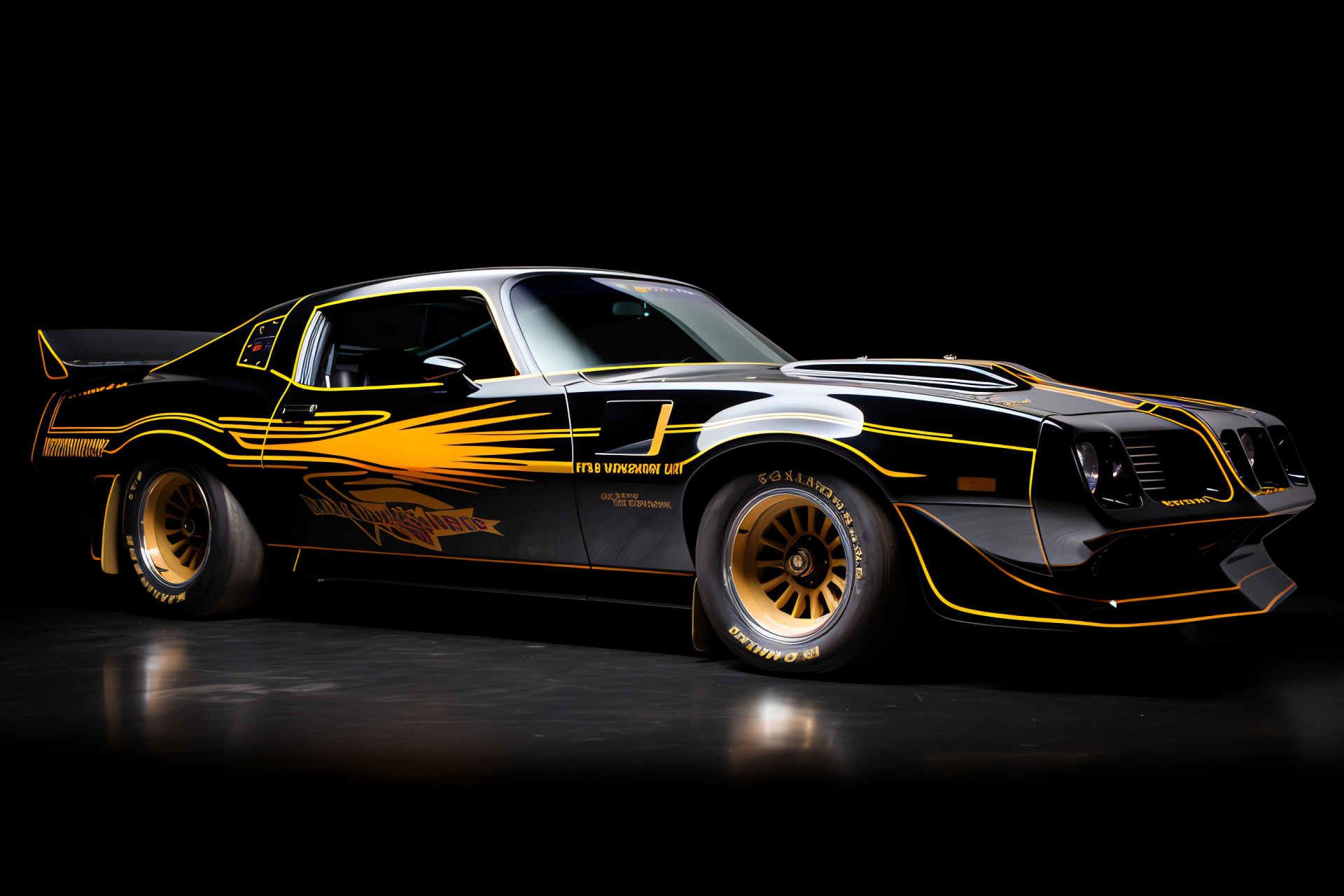 Pontiac Trans Am, Classic Firebird, Automobile profile, Striking yellow, Pitch black setting, HD Desktop Wallpaper