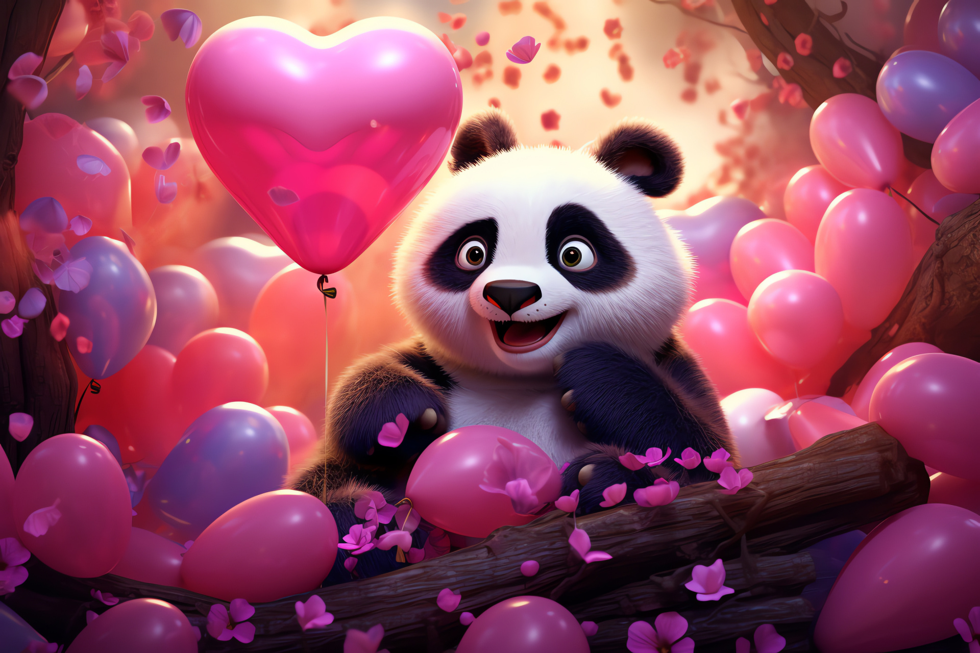 Affectionate bamboo eaters, Romantic date symbol, Asian bear species, Helium heart gifts, Flower assortments, HD Desktop Image