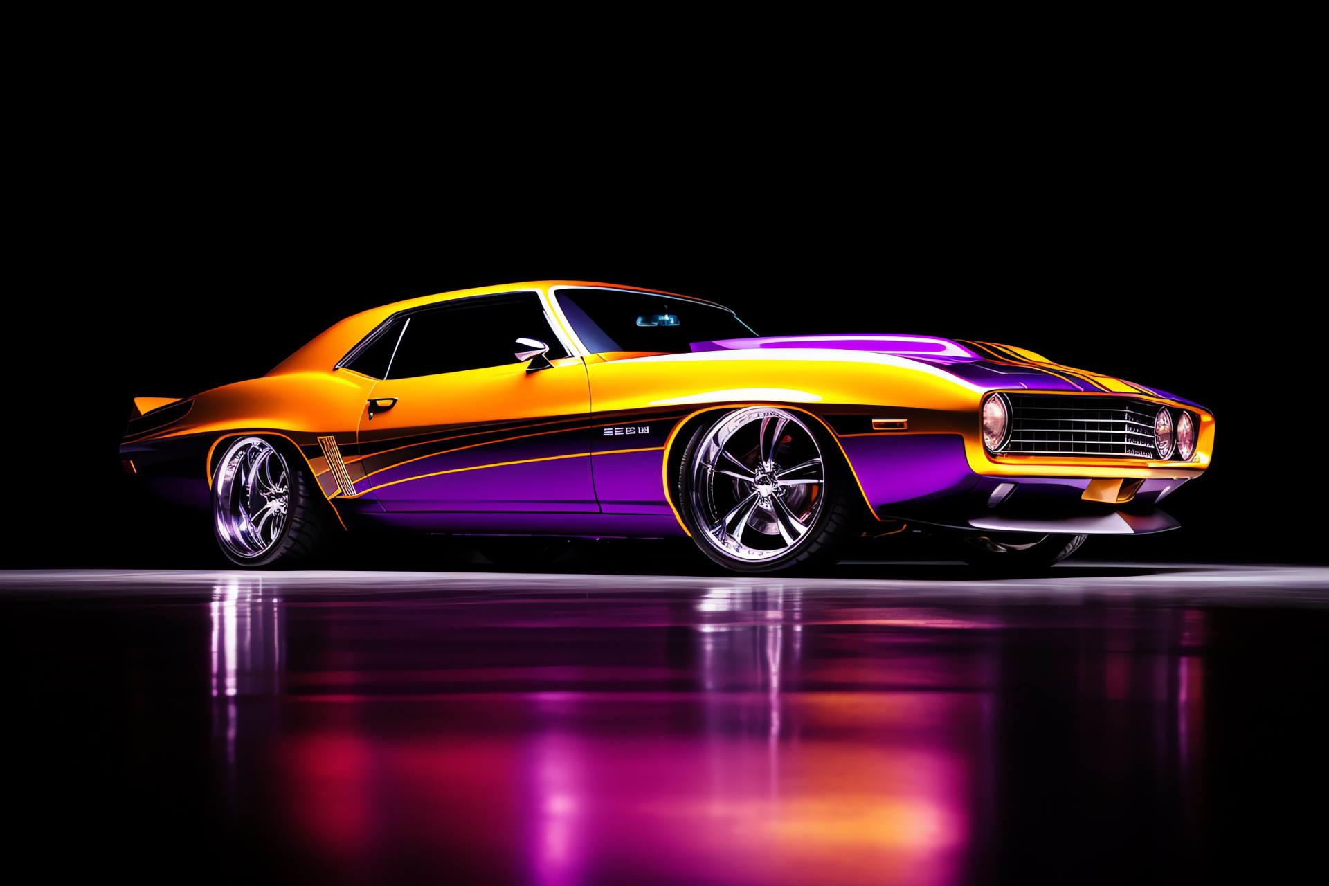 Muscle Car HD, Purple Muscle Car, American Muscle, Sports Automobile, Side Perspective, HD Desktop Image