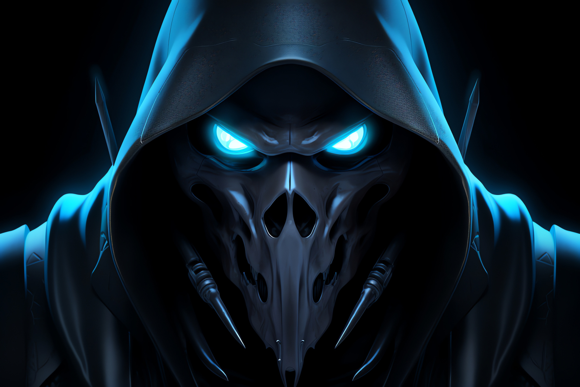 Overwatch's Reaper, Character's menacing face, Video game avatar, Eery glow detail, Virtual confrontations, HD Desktop Wallpaper