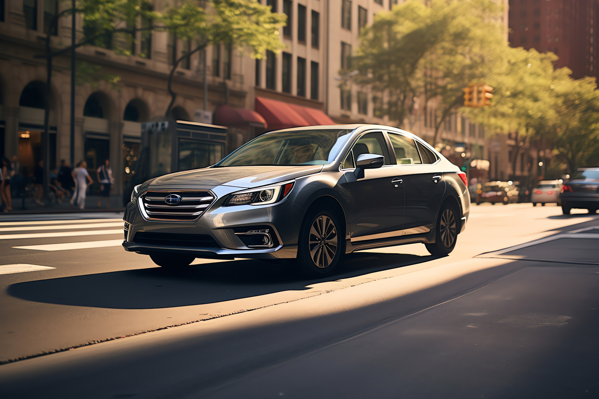 Subaru Legacy sedan drive, New York City hustle, sophisticated vehicle design, technologically equipped sedan, HD Desktop Image