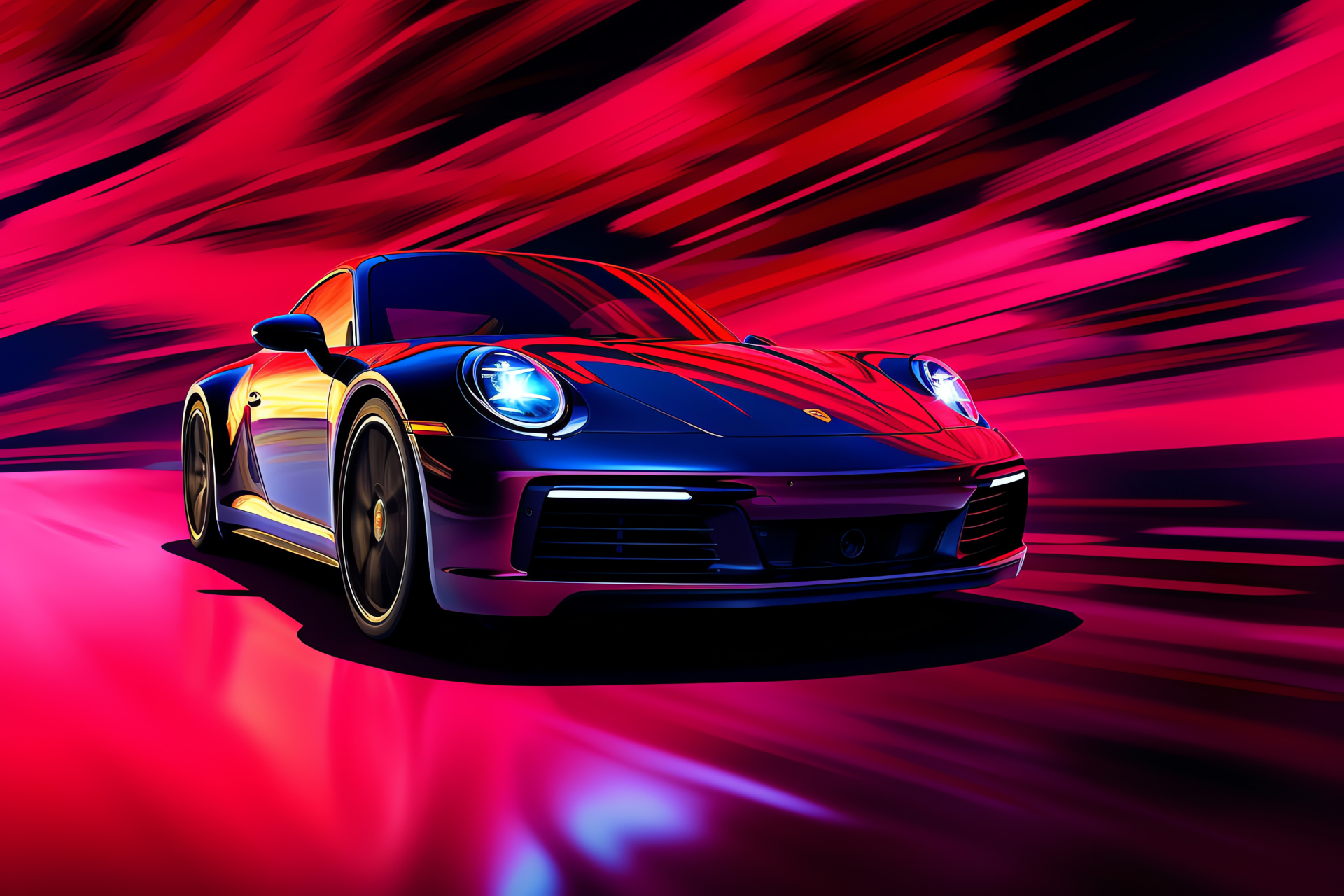 Porsche 911 Carrera S, Aerial sports car view, Urban illumination, Artistic city night, Racing design, HD Desktop Wallpaper
