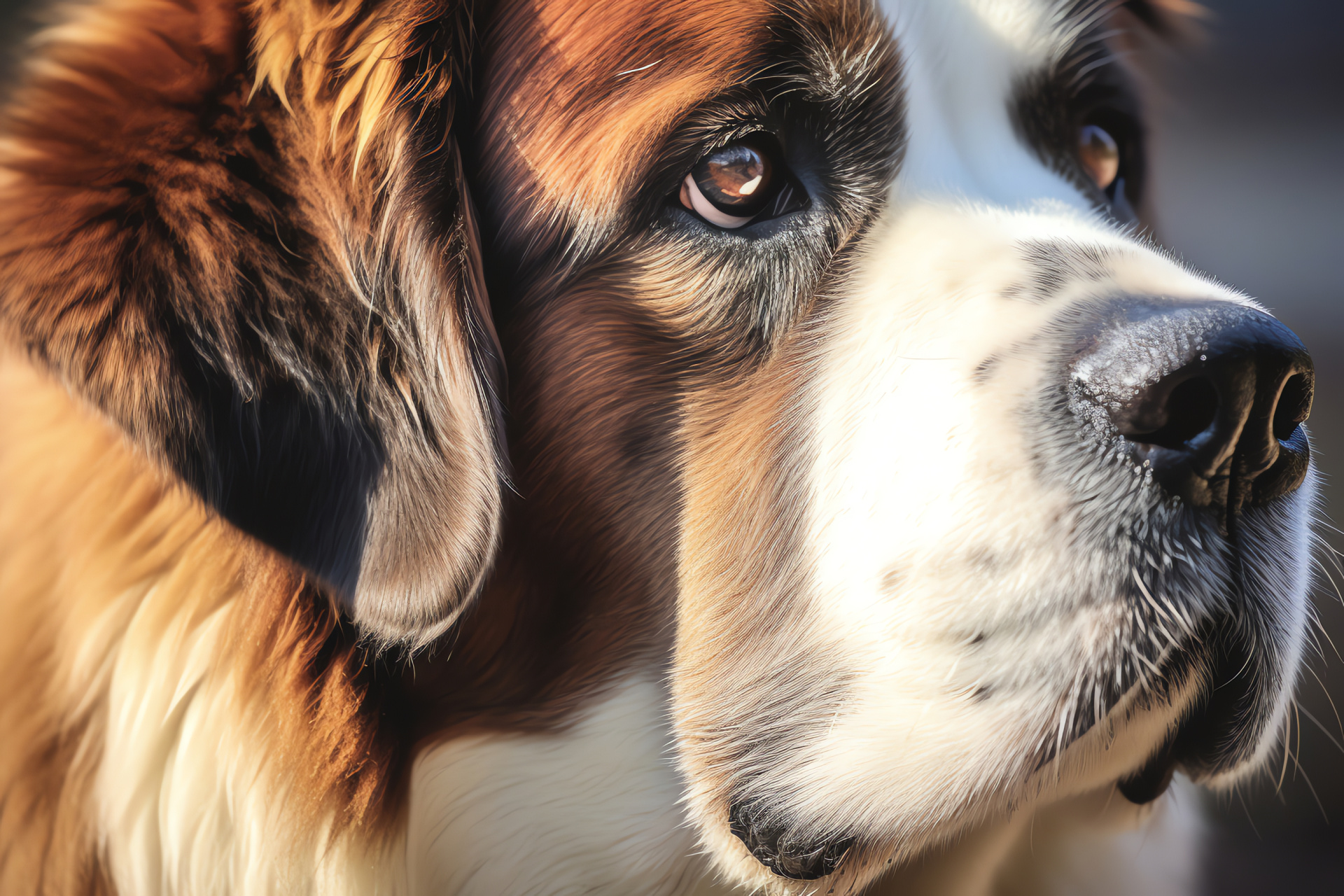 Gentle St. Bernard, Warm gaze, Woolen coat, Fluffy texture, Intricate background, HD Desktop Wallpaper