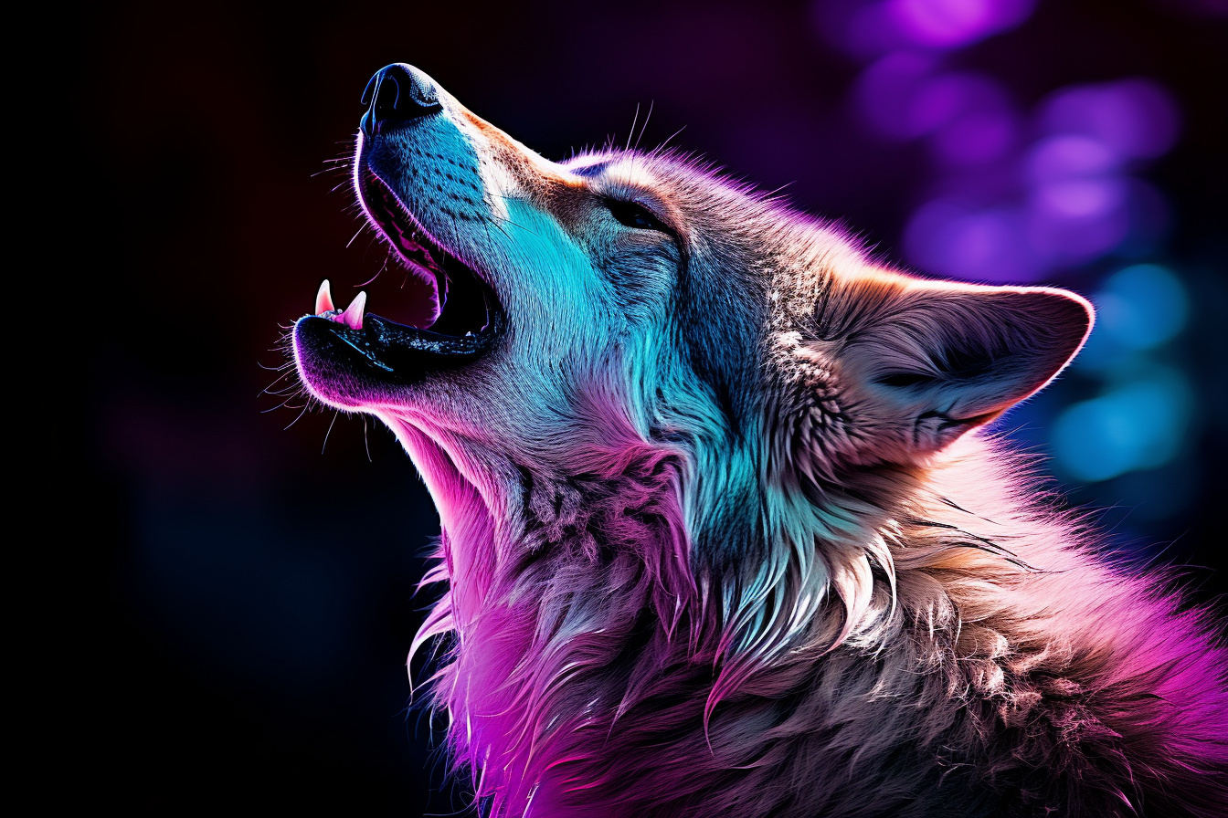 Lone wolf vocalizing, alpha predator, gradient sky, twilight hues, nightfall serenity, HD Desktop Image