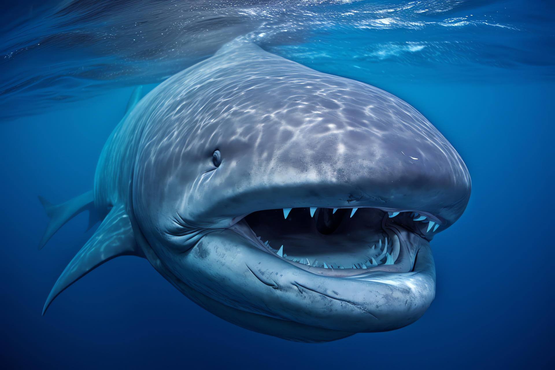 Megamouth Shark, violet-eyed, wide gaping mouth, marine life, pelagic Indian Ocean dweller, HD Desktop Wallpaper
