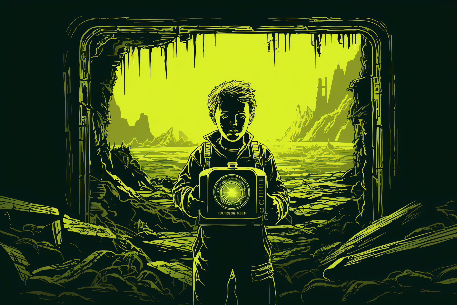 Gaming interface mascot, Pip Boy visor glow, Modernistic technological gimmick, Bicolor backdrop choice, Interactive role playing element, HD Desktop Wallpaper