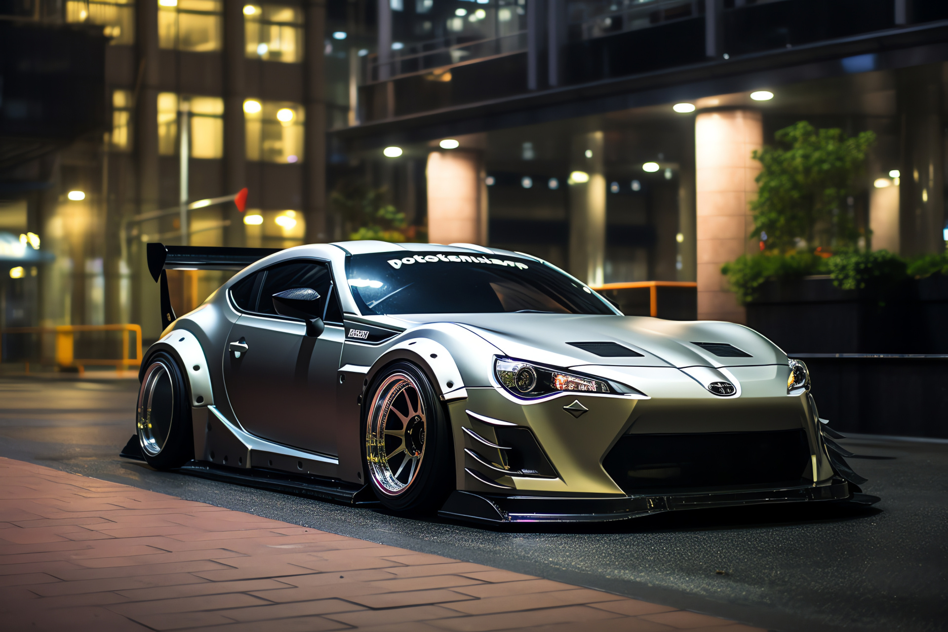 Scion FRS Rocket Bunny, Tokyo's heartbeat, Wrap innovation, Bold kit design, Office skyscrapers, HD Desktop Image