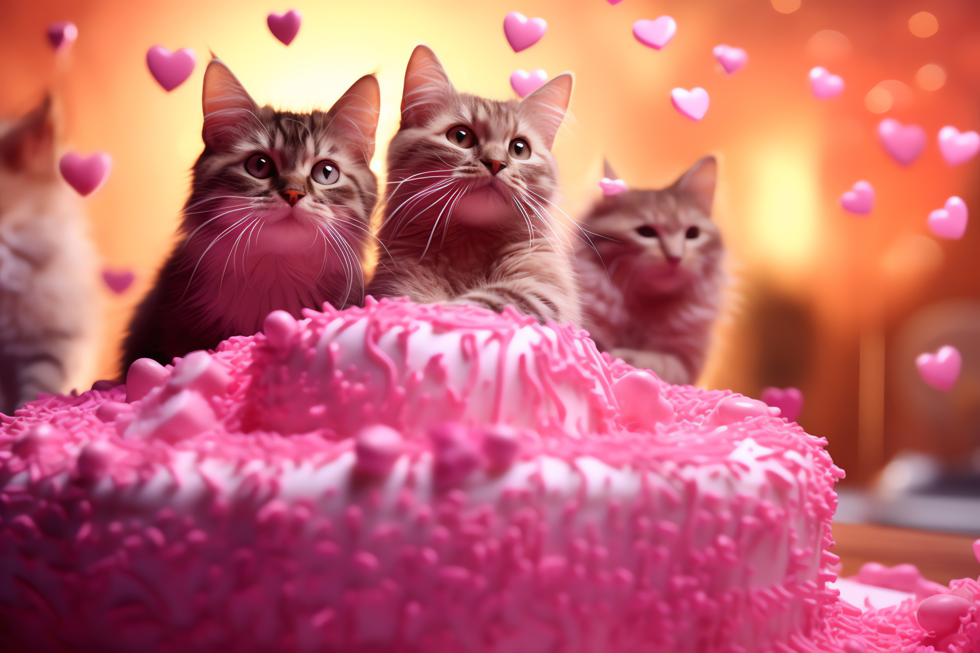 Lovable cats pastry, Baked delights, Sugary topping, Valentine's confections, Edible heart decorations, HD Desktop Image
