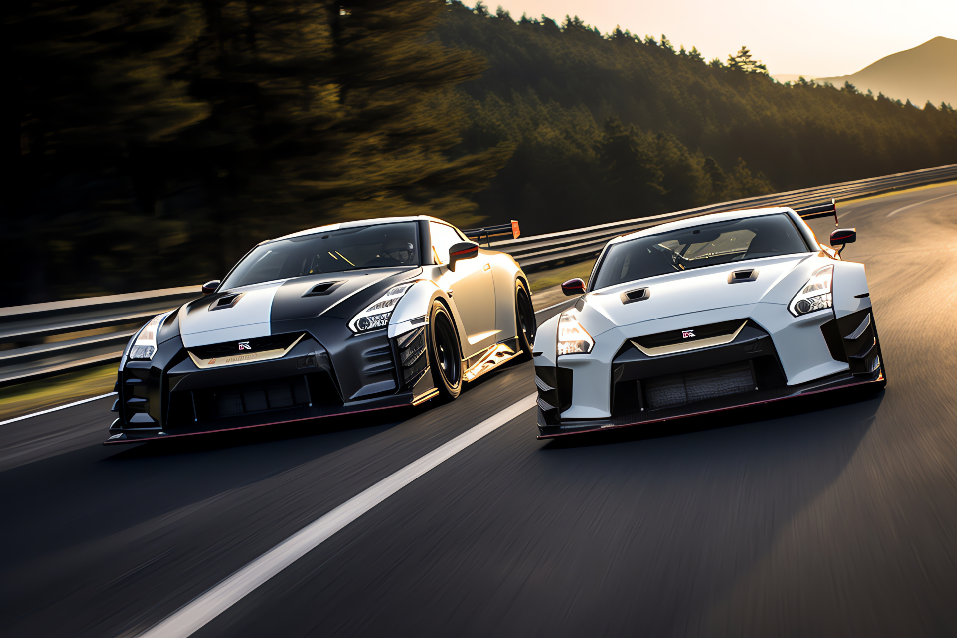 Nissan GTR HD, Fuji Speedway, GT-R50 Italdesign, White Gold livery, Mount Fuji backdrop, HD Desktop Wallpaper