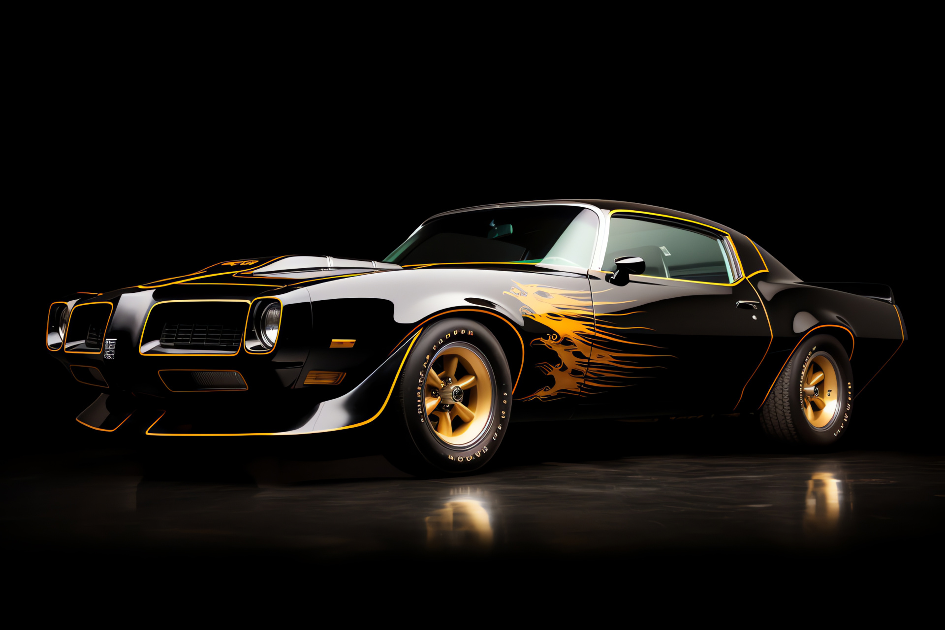 Trans Am Firebird, Side profile magnificence, Yellow sports car, Automotive design excellence, Background simplicity, HD Desktop Image