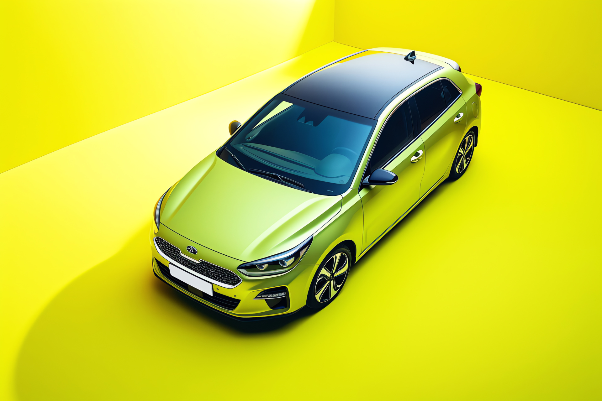 Compact hatchback, Urban overview, Dual-tone chassis, Stylish functionality, Practical vehicle choice, HD Desktop Wallpaper