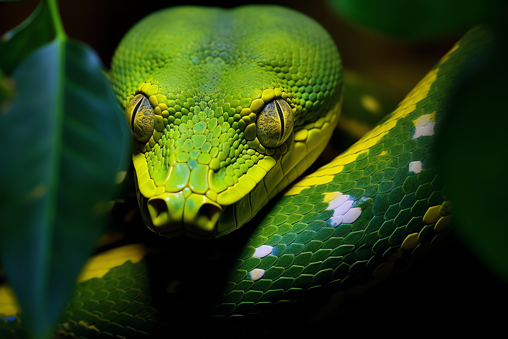 Green tree python, Arboreal snake, Serpentine beauty, Jungle inhabitant, Serpent eyes, HD Desktop Wallpaper