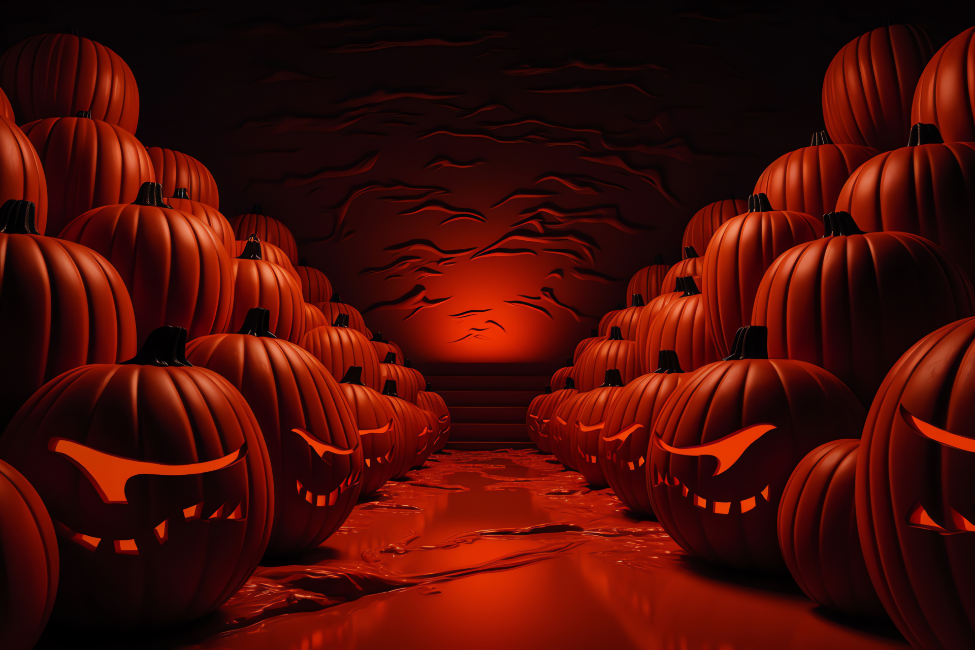 Pumpkin sculpture, eerie glow, autumn celebration, craftsmanship display, dark silhouette, HD Desktop Image