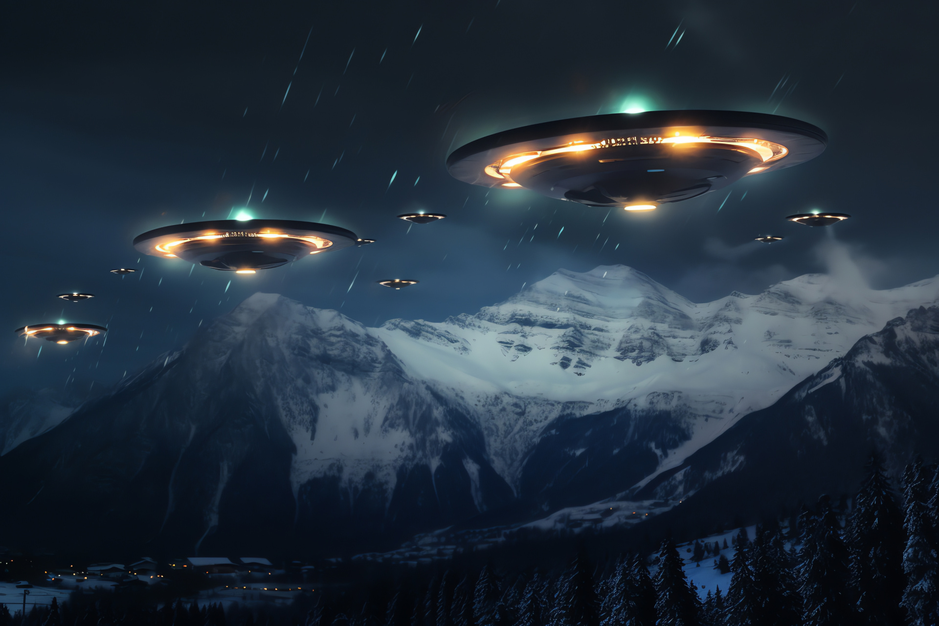 UFO formations, Unexplained flights, Secret government tests, Sci-Fi inspiration, Extraterrestrial interest, HD Desktop Wallpaper