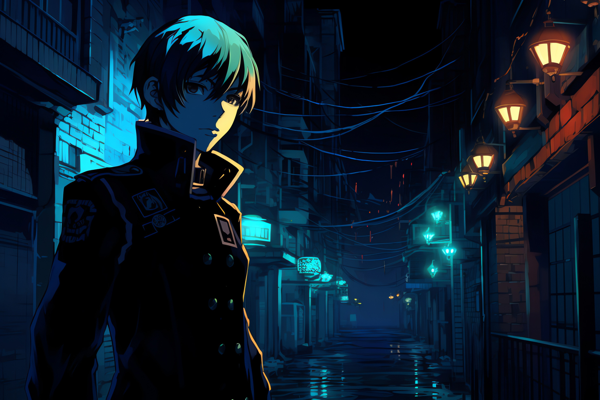 Persona 3 hero, Education uniformity, Summoning device, Phosphorescent glow, Metis juxtaposition, HD Desktop Image