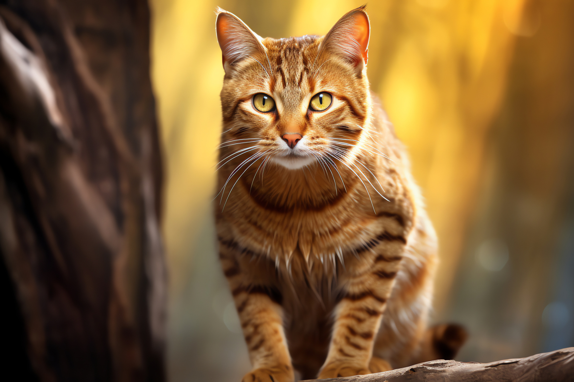 Feral feline, felid eyes, golden fur, animal endurance, agile hunter, HD Desktop Image