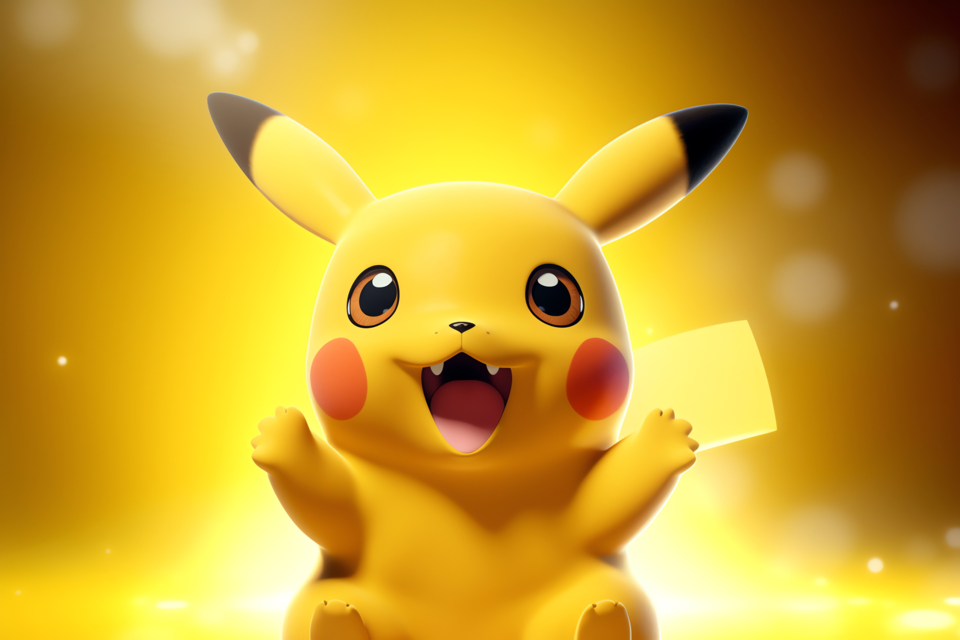 Pikachu character, animated expression, friendly Pokmon, anime mascot, joyful, HD Desktop Wallpaper