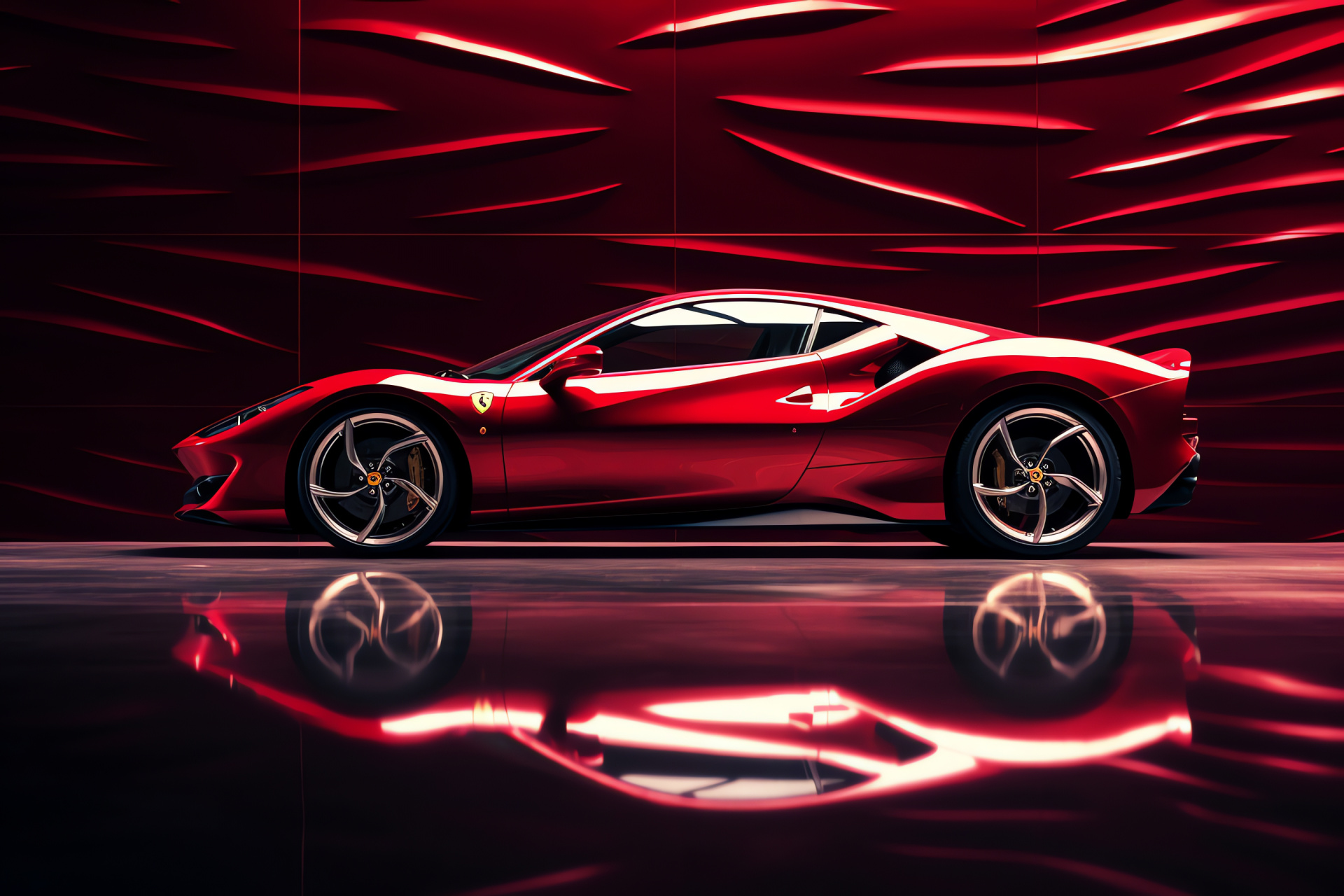 Ferrari F8 Tributo profile, Solid red visual, Powerful car essence, Sportscar luxury, Italian automotive prowess, HD Desktop Image