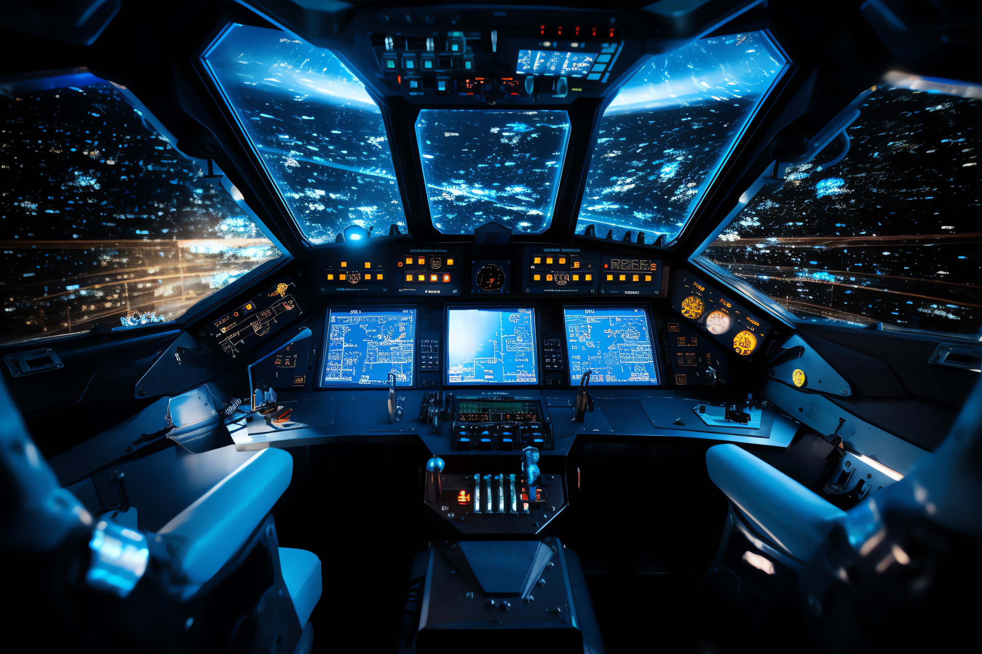 Cosmos craft flight deck, Overhead system console, Shuttle pilot perspective, Interface tile array, Flight tech sophistication, HD Desktop Wallpaper