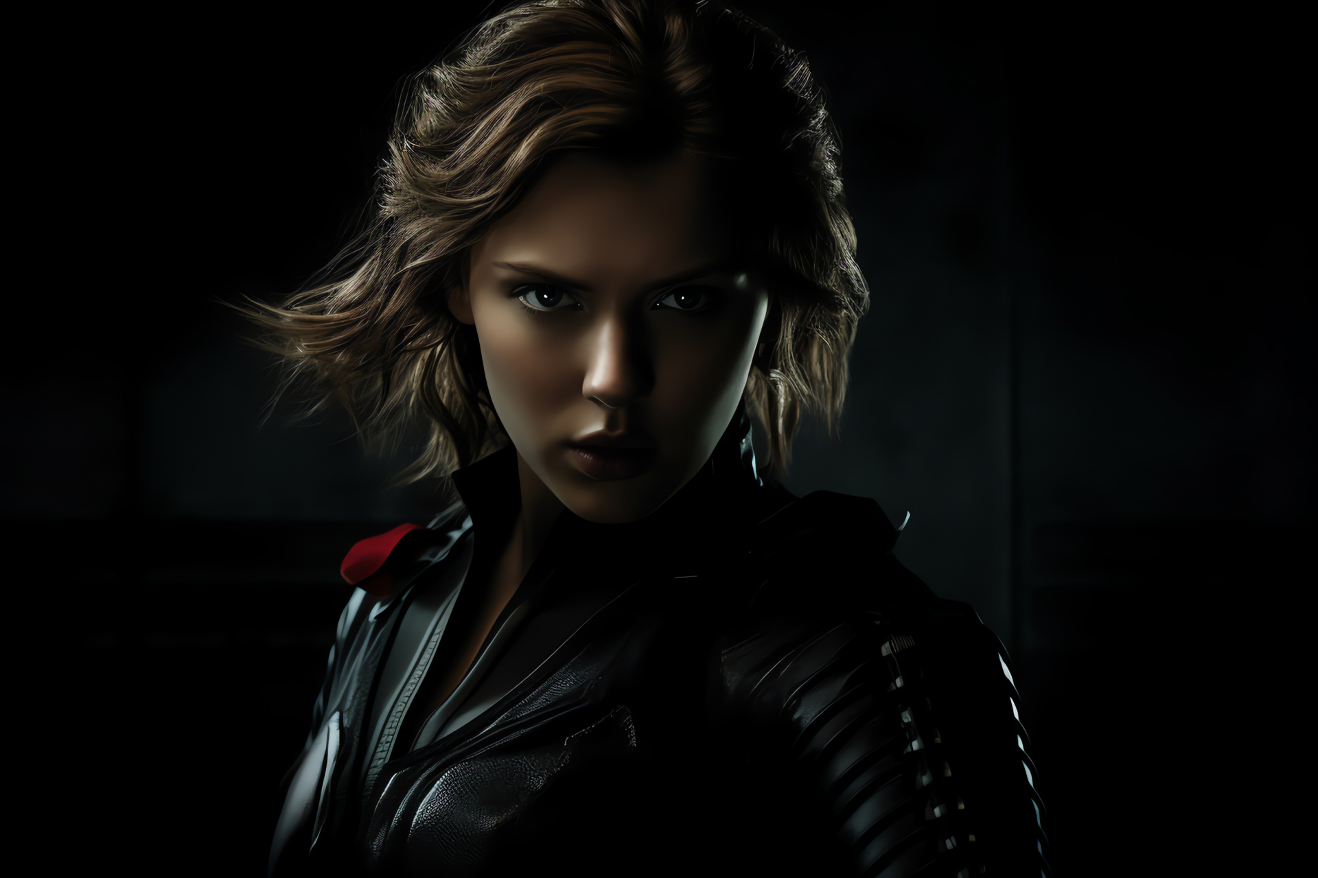 Scarlett Johansson, Marvel's Black Widow, Dynamic actress, Dark cinema theme, Empowered role, HD Desktop Image