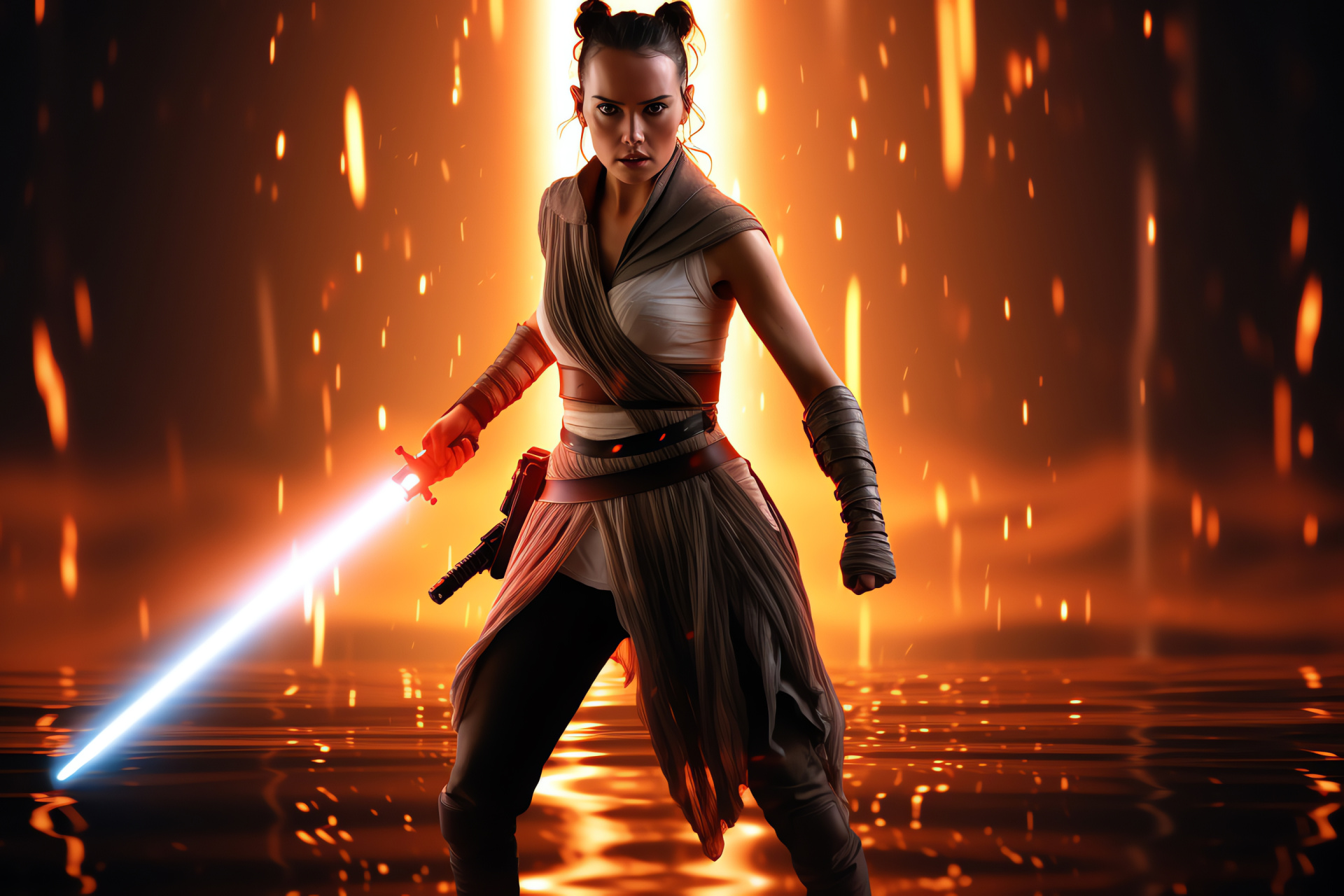 Rey, Force-sensitive warrior, Interstellar conflict, Personal struggle, Persistent heroine, HD Desktop Wallpaper