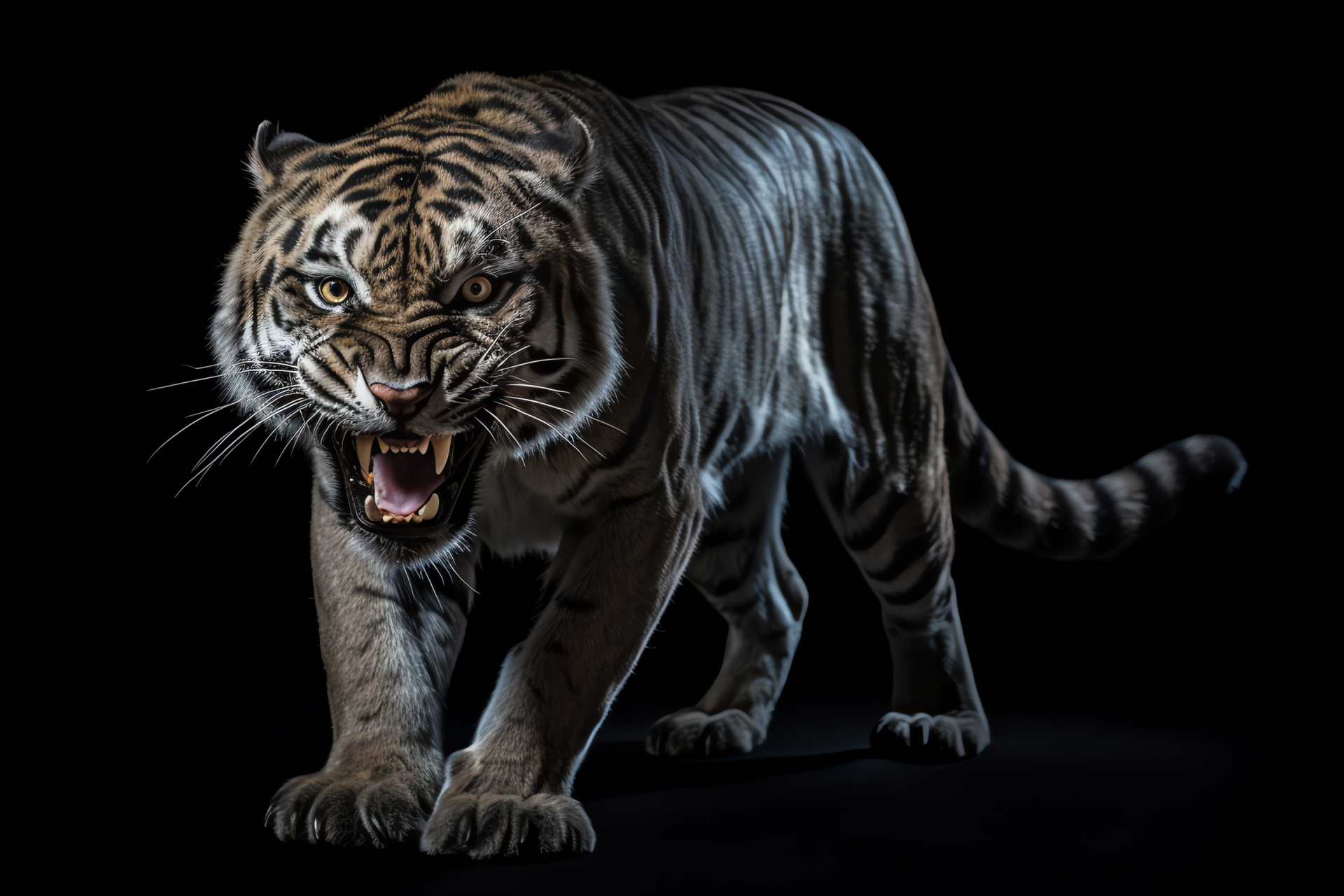 Prowling saber tooth, extinct beast, prehistoric cat, big feline, fierce mammal, HD Desktop Image