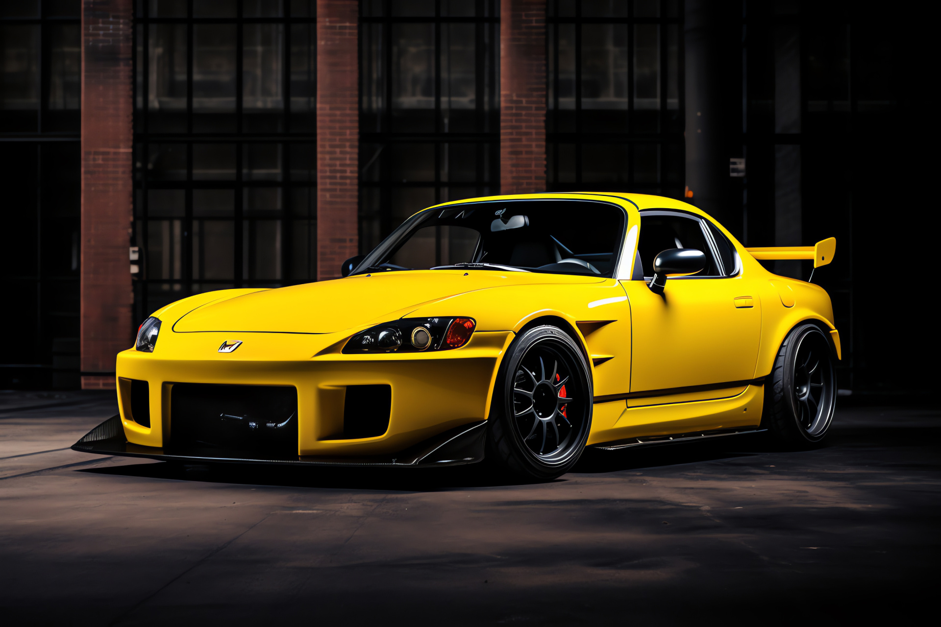 Honda S2000, custom Stance, vibrant yellow, high-angle perspective, two-tone scheme, HD Desktop Wallpaper