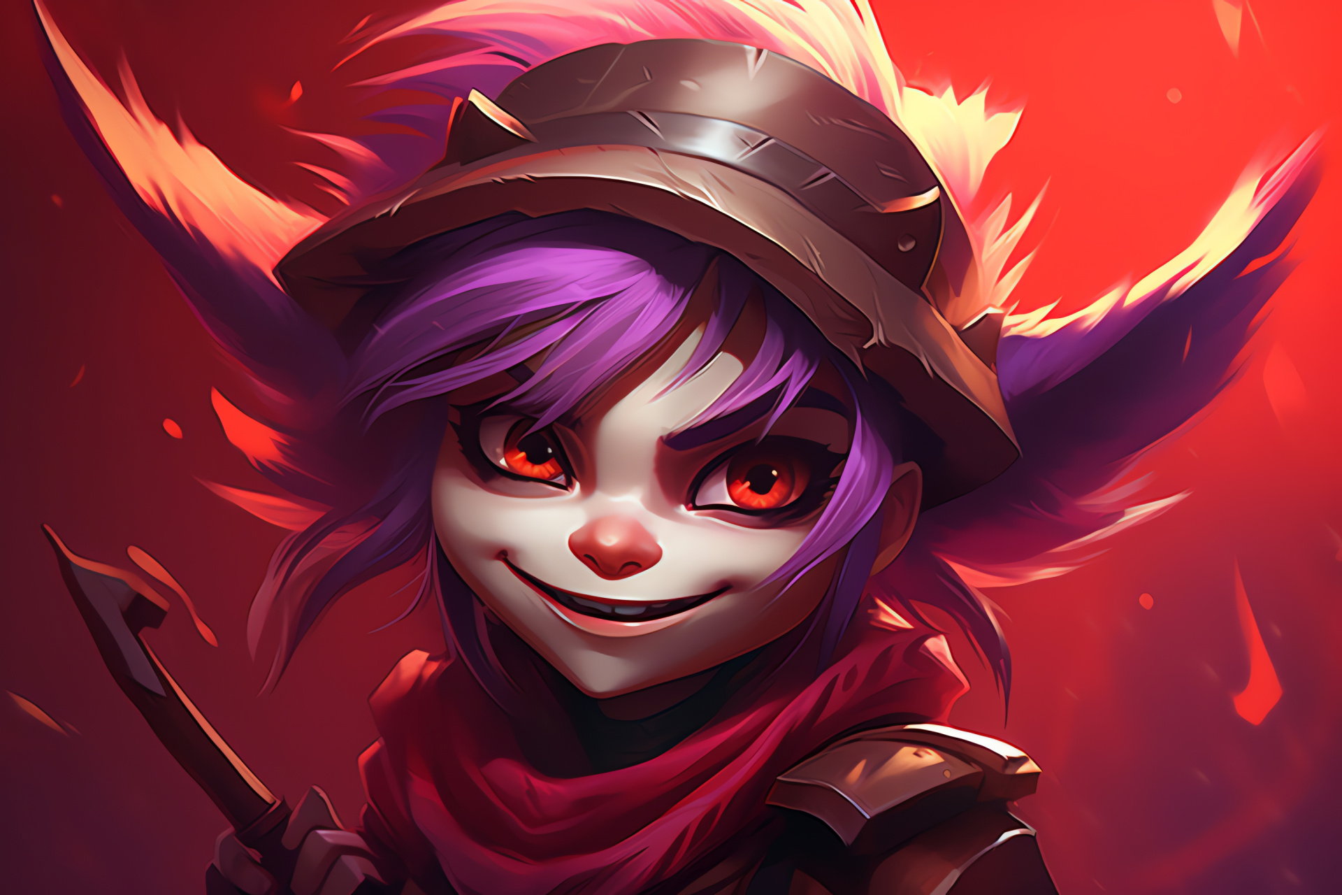 Tristana stance, Yordle firepower, Amethyst peepers, Striking contrast, Gaming avatar, HD Desktop Image