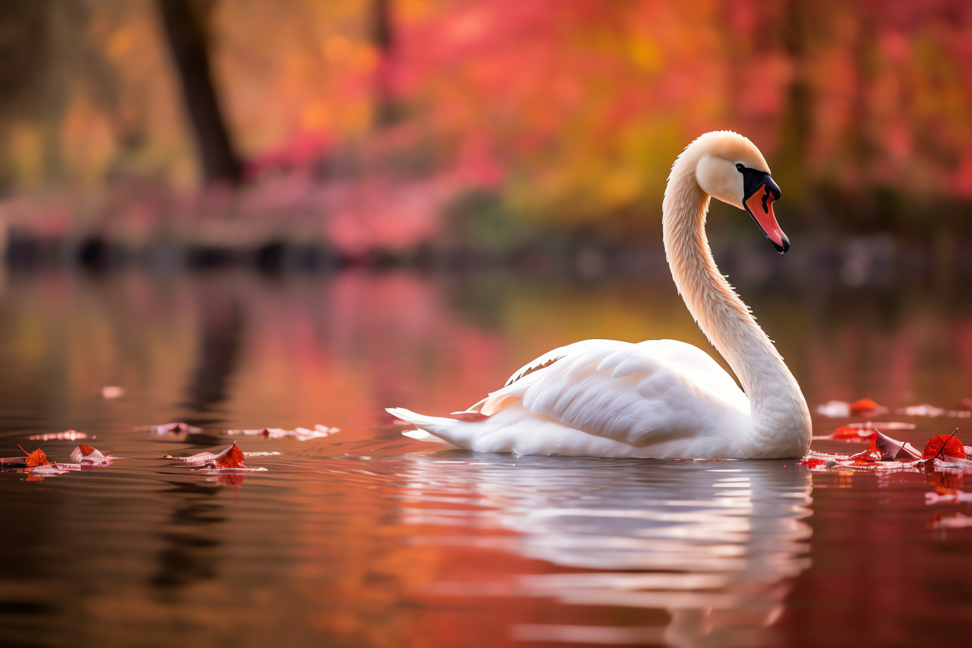 Mute swan species, Noble bird stance, Elegantly curved neck, Effulgent white plumage, Blush feather hints, HD Desktop Wallpaper