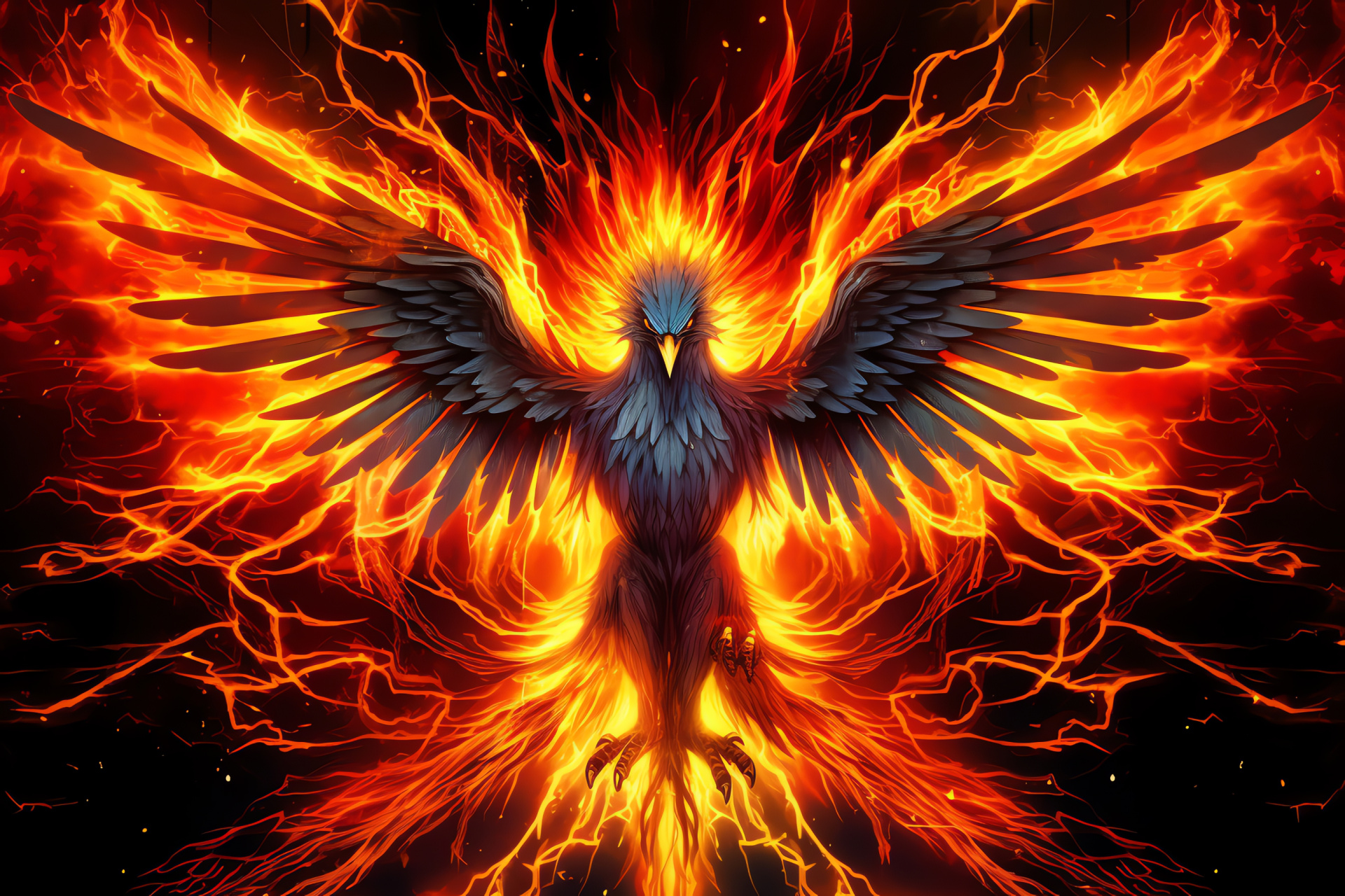 Pokemon Zapdos, Electric bird, Vivid yellow plumage, Stare of intensity, Charged atmosphere, HD Desktop Image