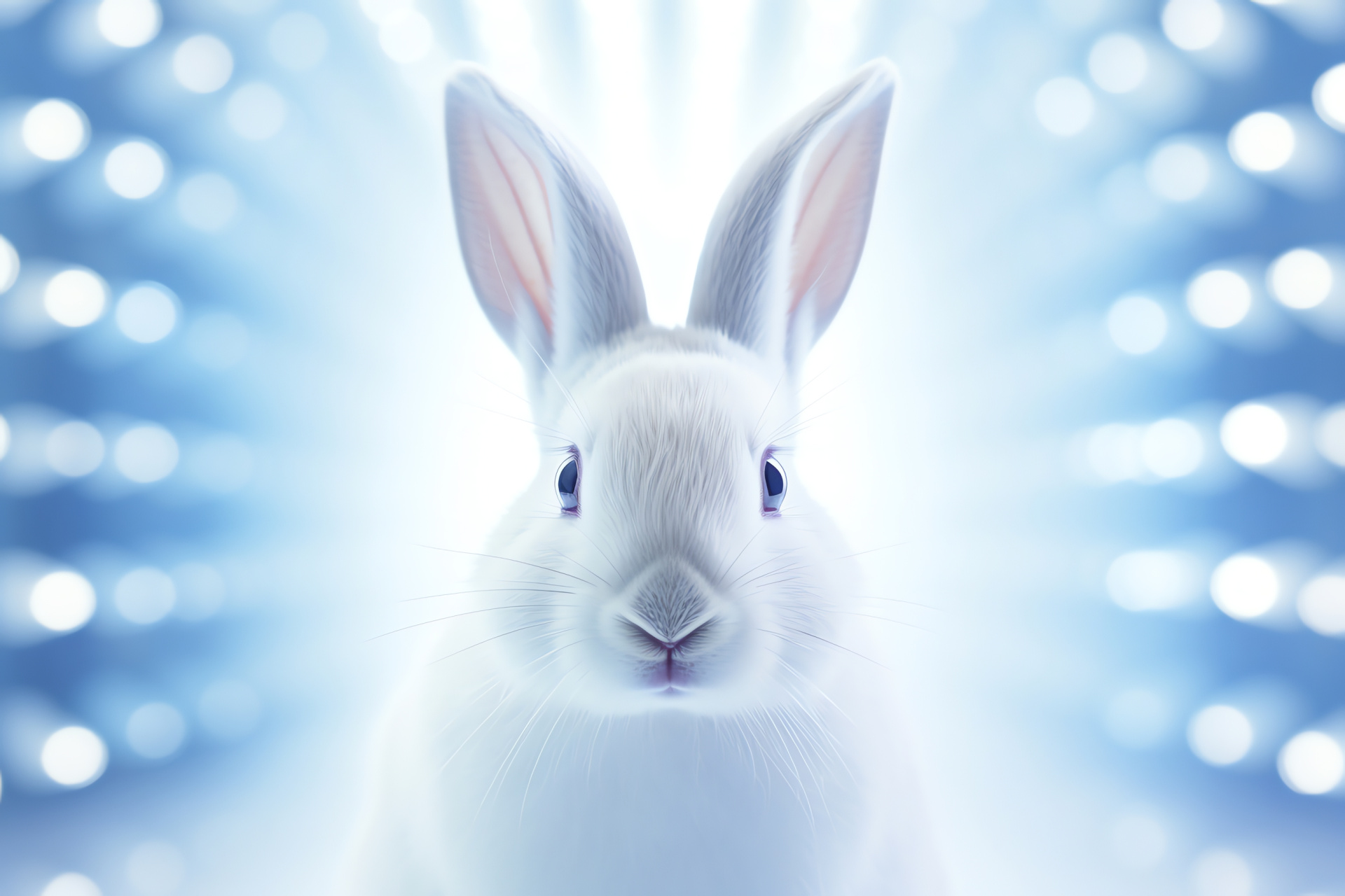 Petite White Rabbit, Quiet demeanor, Blue optic, Innocent creature, Cozy burrow inhabitant, HD Desktop Image