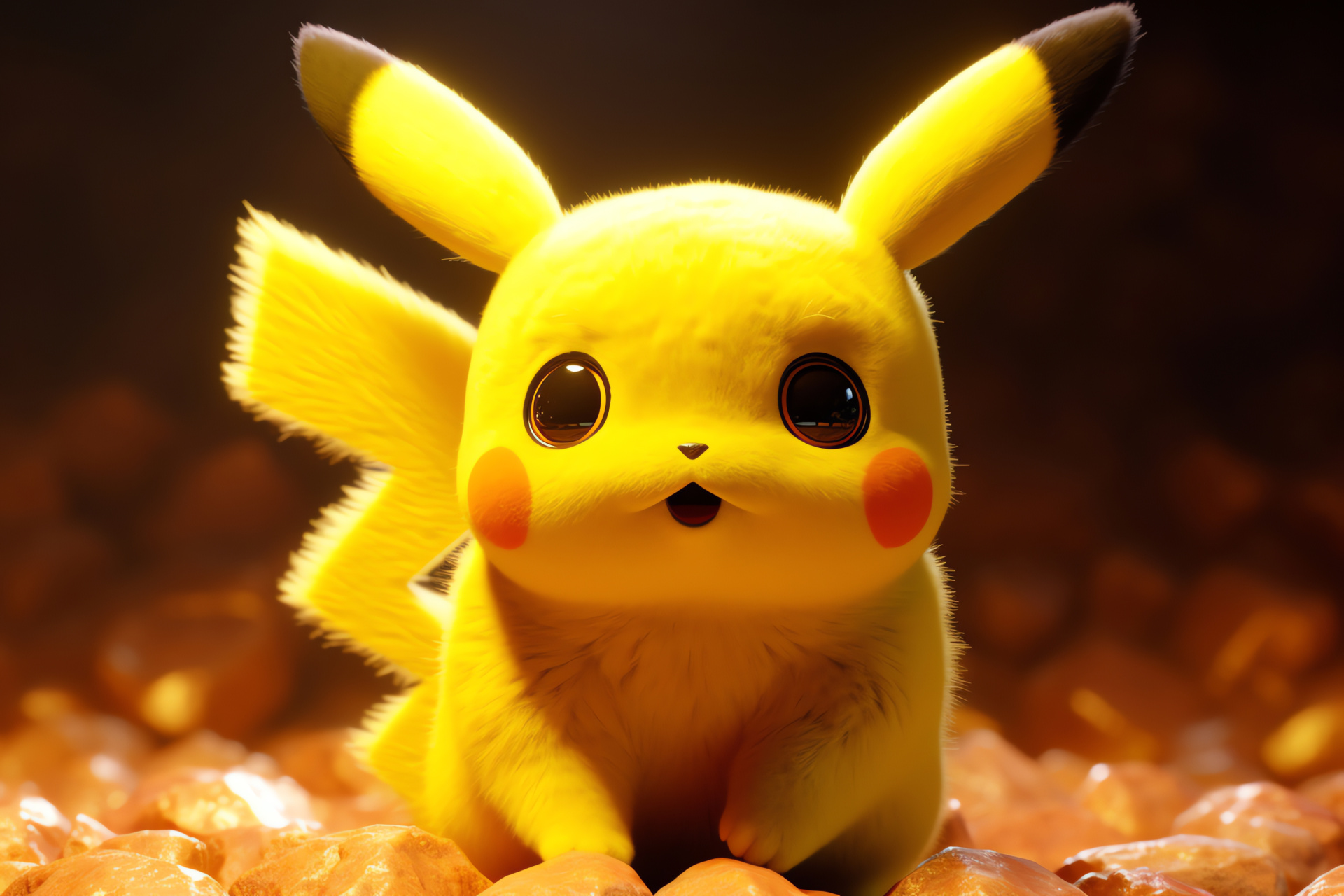 Pikachu, Electric-type Pokmon, Anime icon, Cheerful expression, Sparkling eyes, HD Desktop Wallpaper