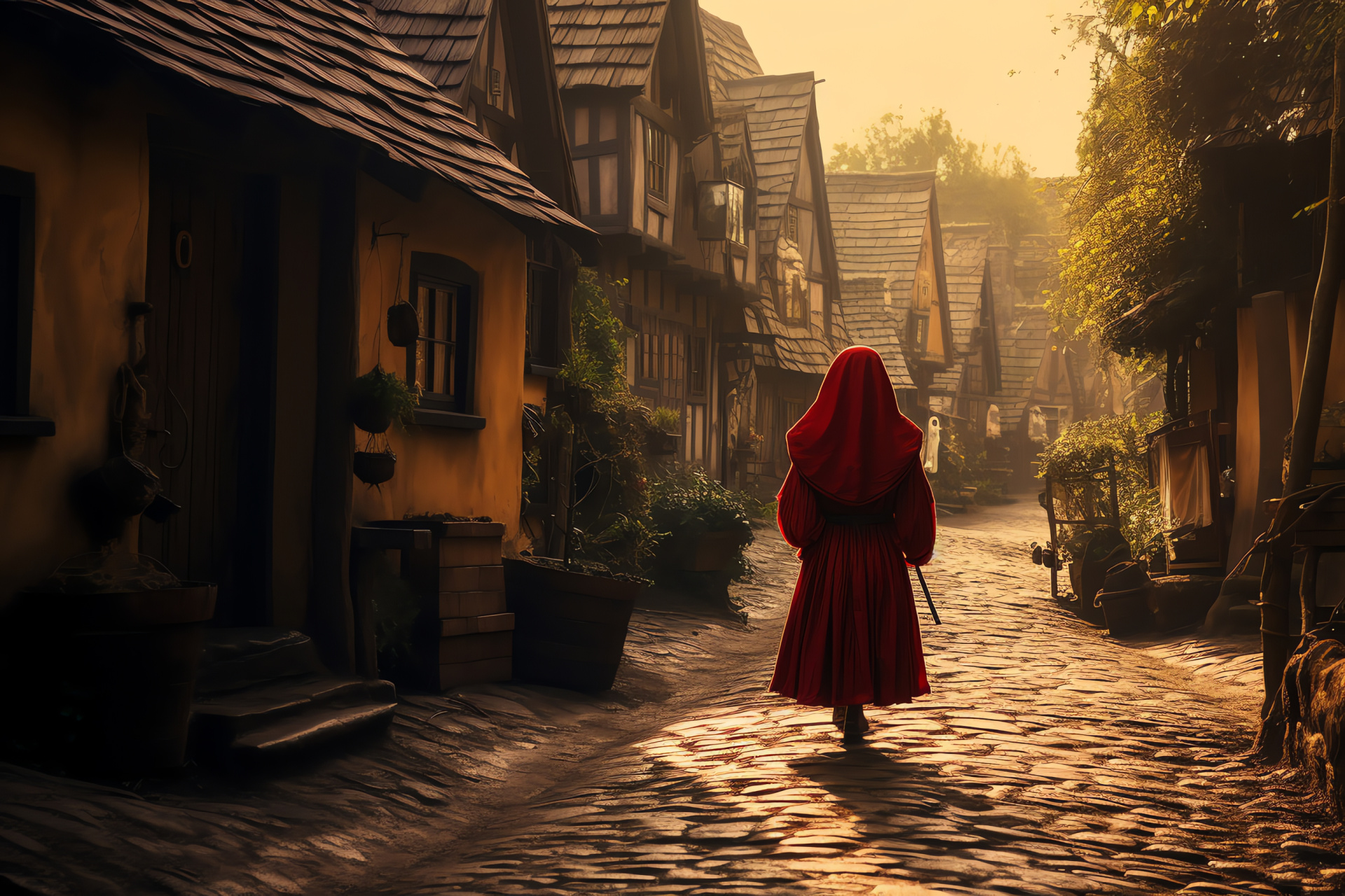 Classic Red Riding Hood, Film setting, Archetypical village, Historical architecture, Evening luminescence, HD Desktop Wallpaper