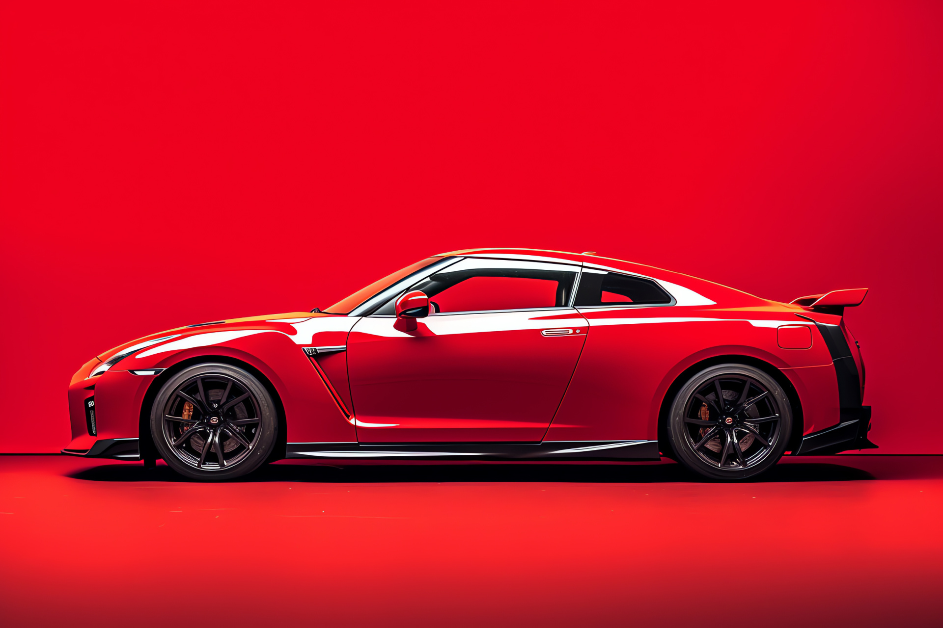 Nissan GTR R35, twin-turbocharged, iconic sports, high-performance, vivid red finish, HD Desktop Image