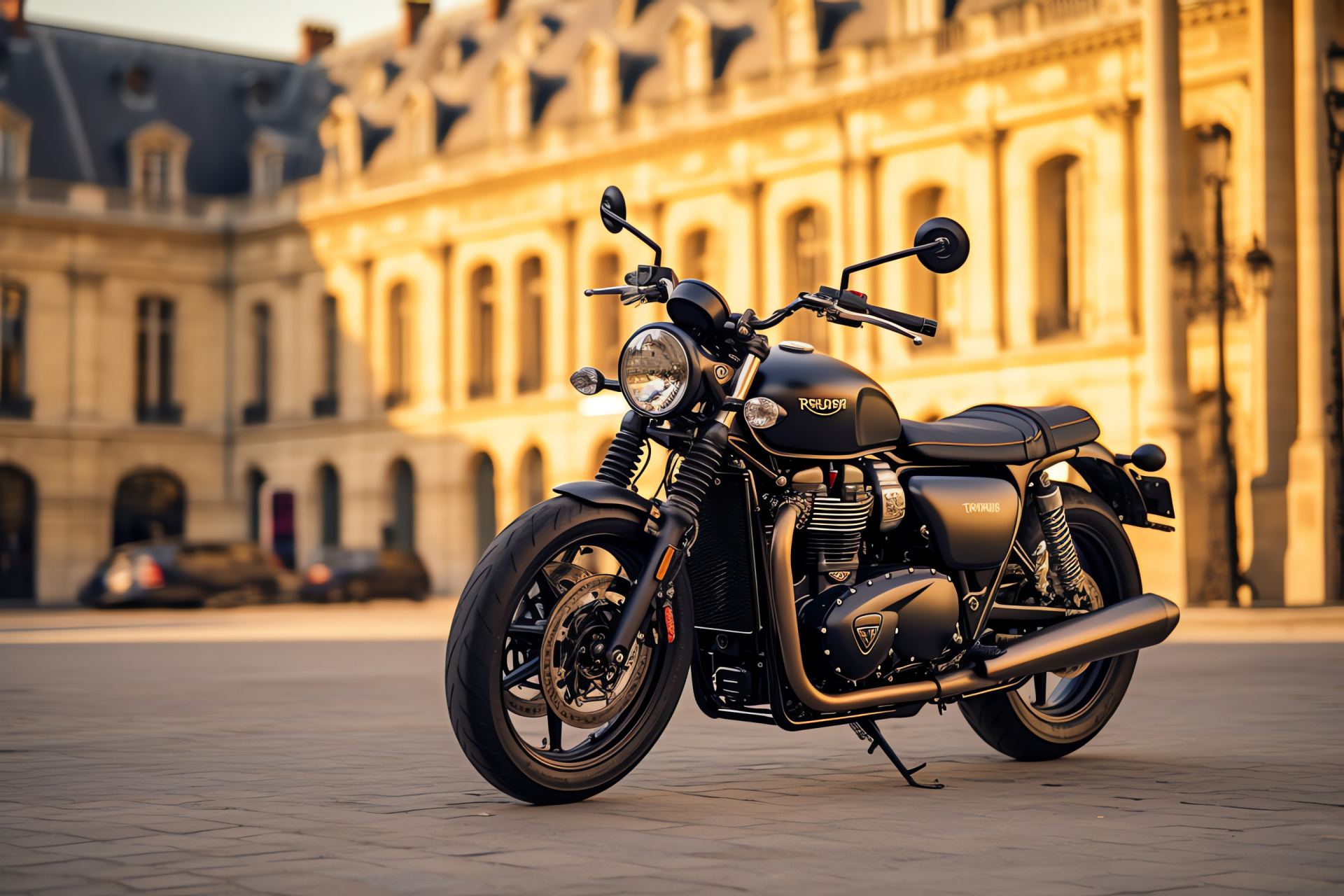 French city riding, Triumph Bonneville T100 Black, Parisian charm, architectural wonders, premium motorbike, HD Desktop Wallpaper