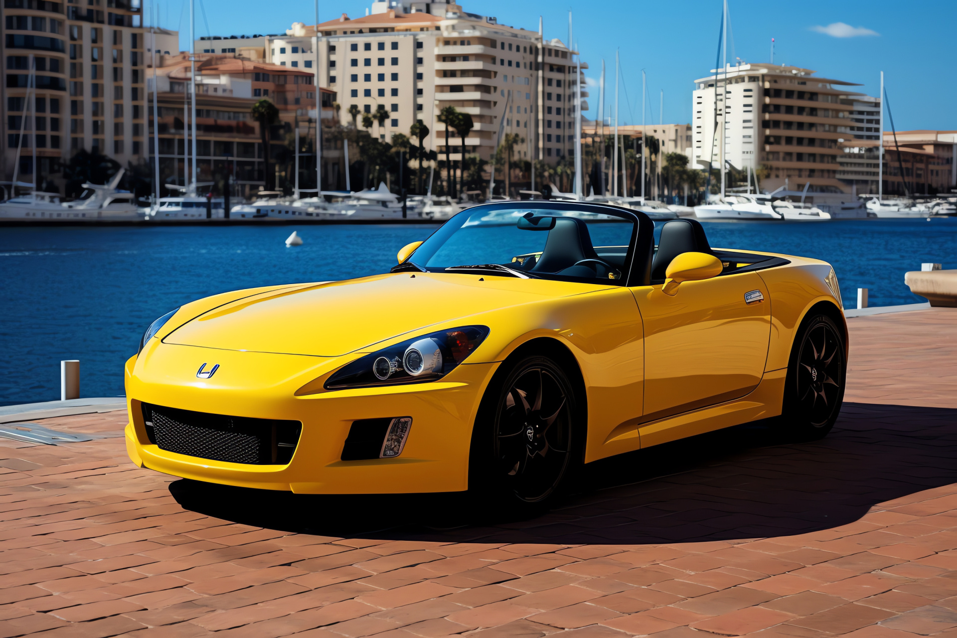 Honda S2000 automobile, Bright paint finish, Convertible sports car, Urban scenic backdrop, European city, HD Desktop Wallpaper