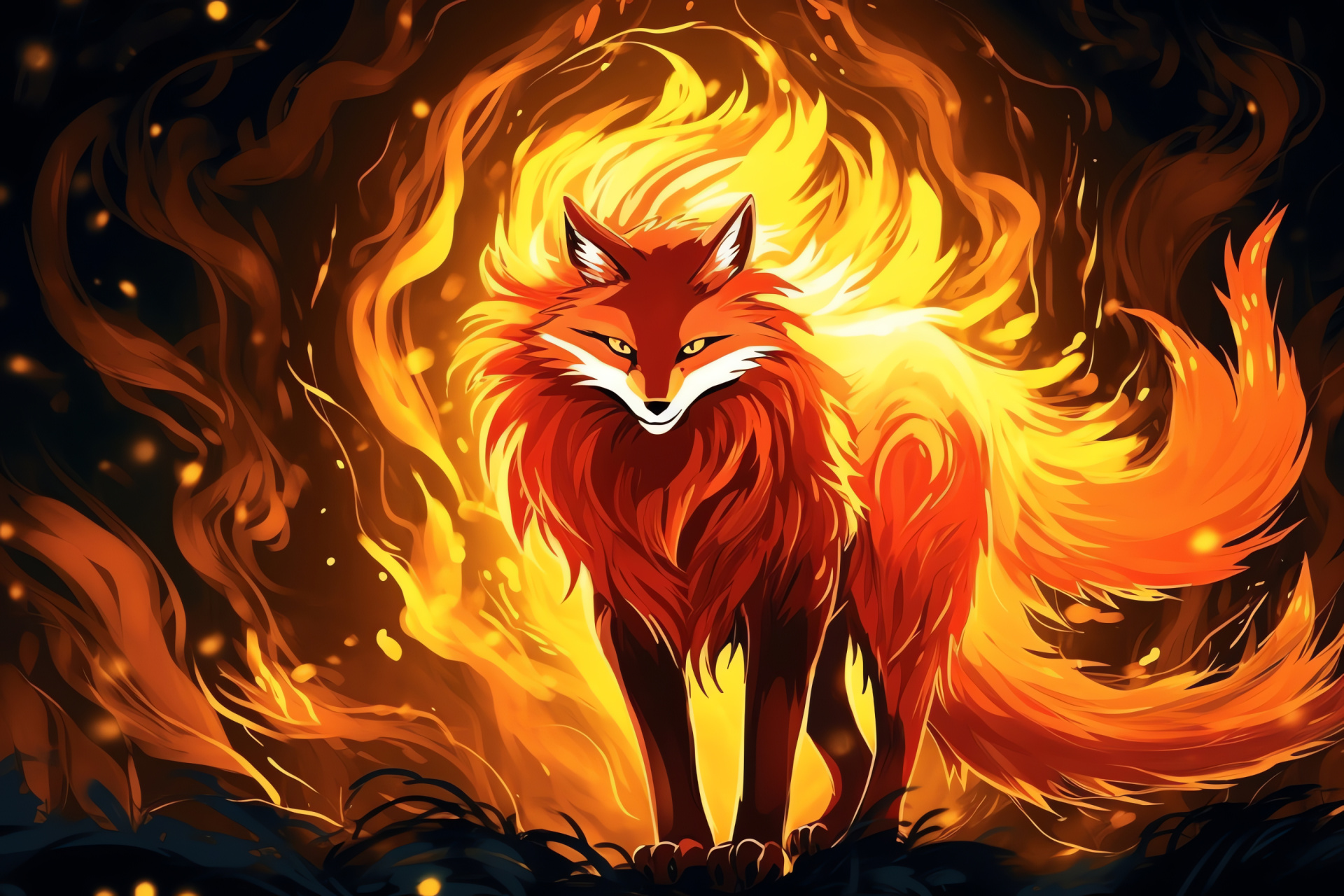 Kurama figure, Iconic Nine-Tails, Mythical creature, Animated series, Impressive background, HD Desktop Image