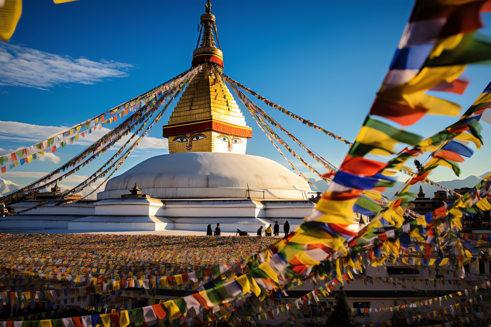 Kathmandu landmark, Boudhanath Stupa, Buddhist devotions, Historical architecture, Religious monument, HD Desktop Image