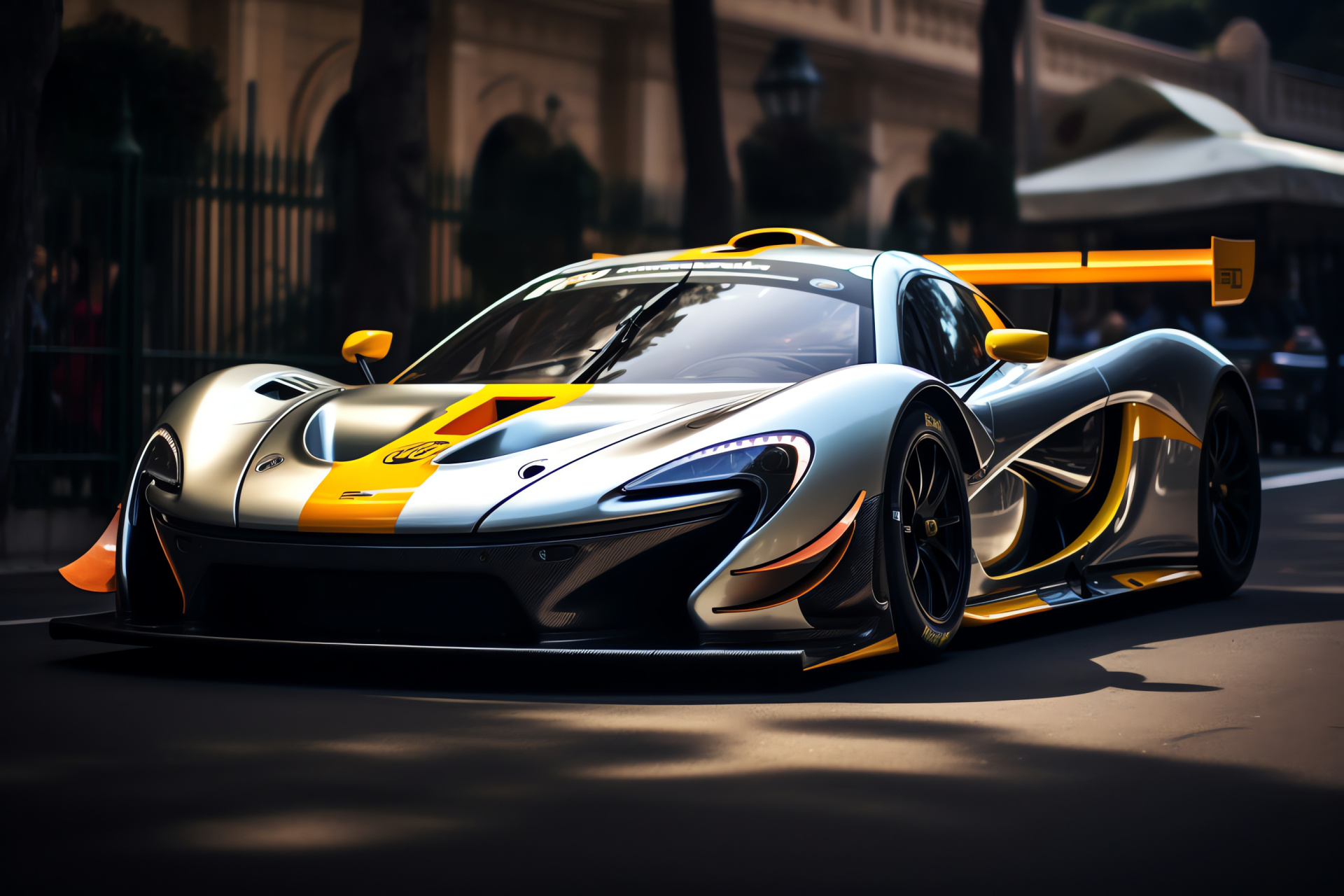 McLaren P1 GTR speed, Monaco Grand Prix circuit, Legendary fairmont turn, Aerodynamics in motoring, Monaco racing tradition, HD Desktop Wallpaper