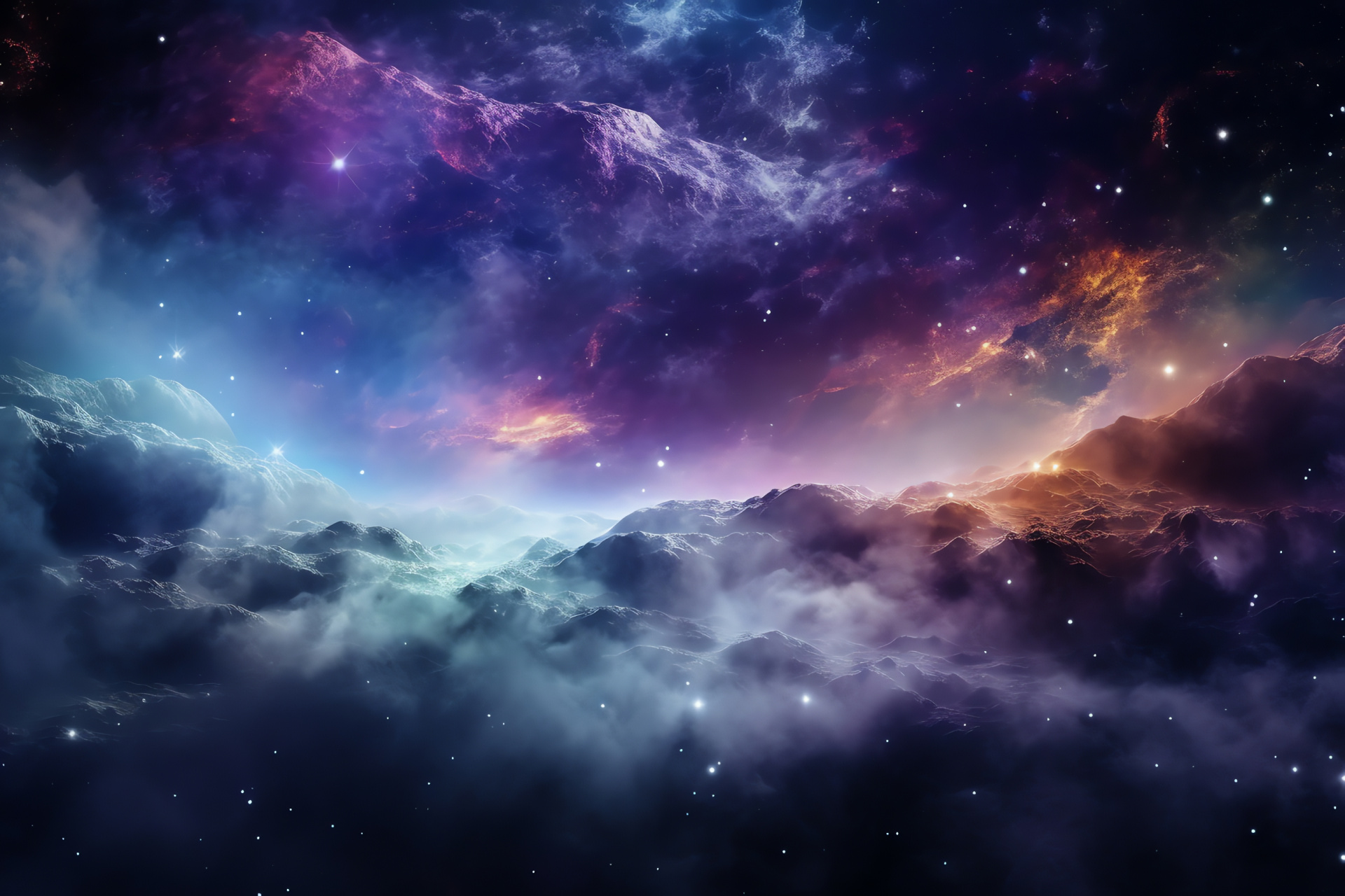 HD cosmic vista, Panoramic space beauty, Nebulous glow, Astral panorama, Sci-fi backdrop, HD Desktop Wallpaper