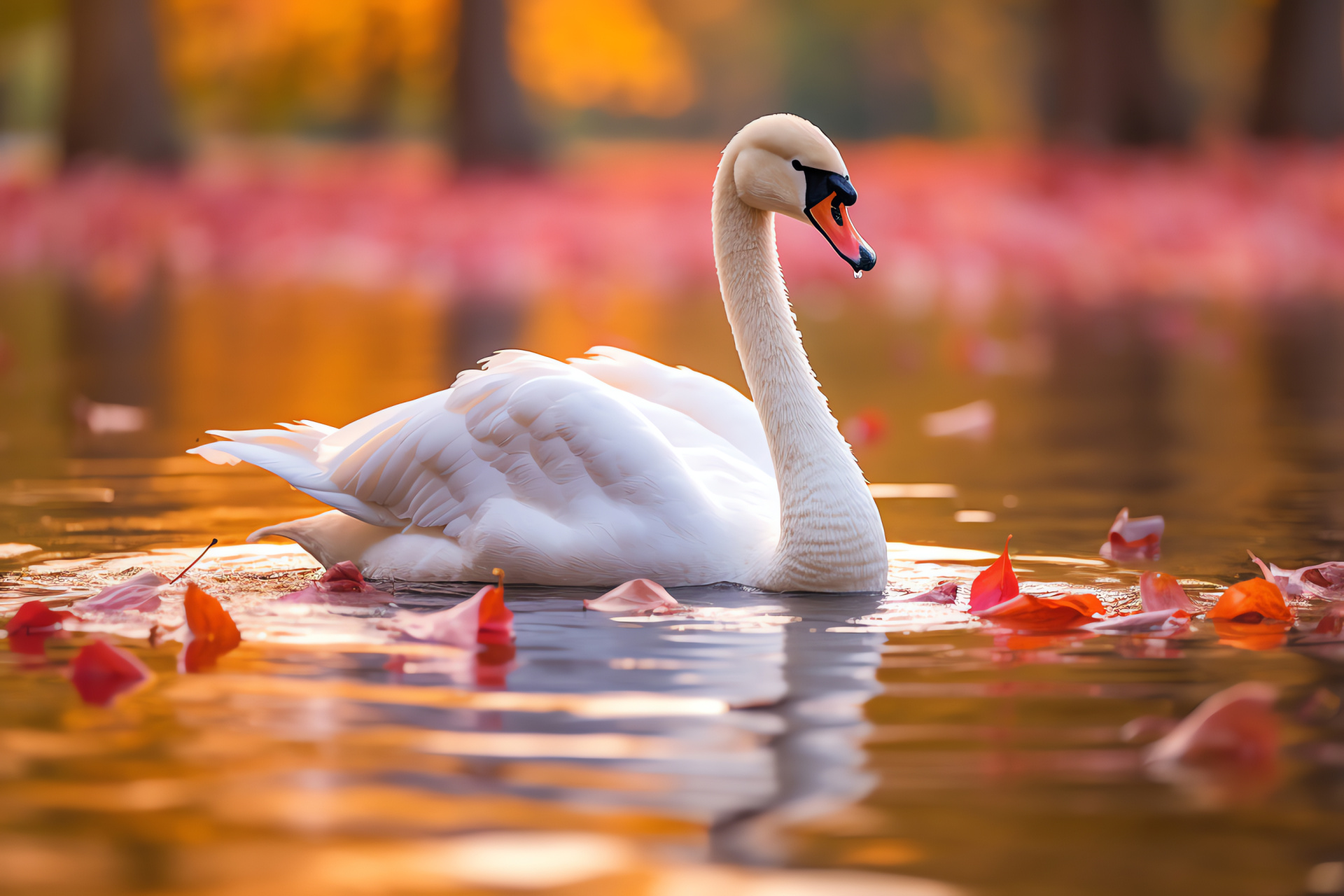 Majestic swan, Serene waterbird, Neck curvature, Pale plumage, Delicate hue, HD Desktop Image