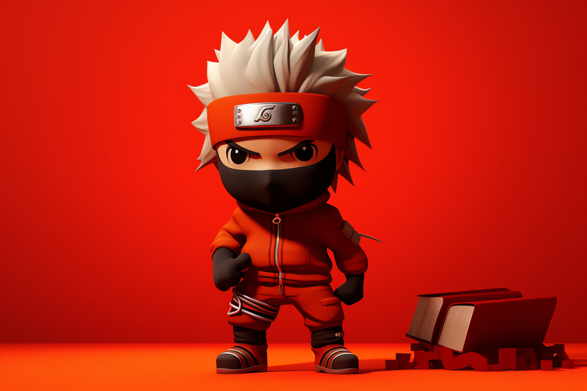 Chibi Kakashi, compact figure, anime teacher, reading hobby, minimal backdrop, HD Desktop Wallpaper