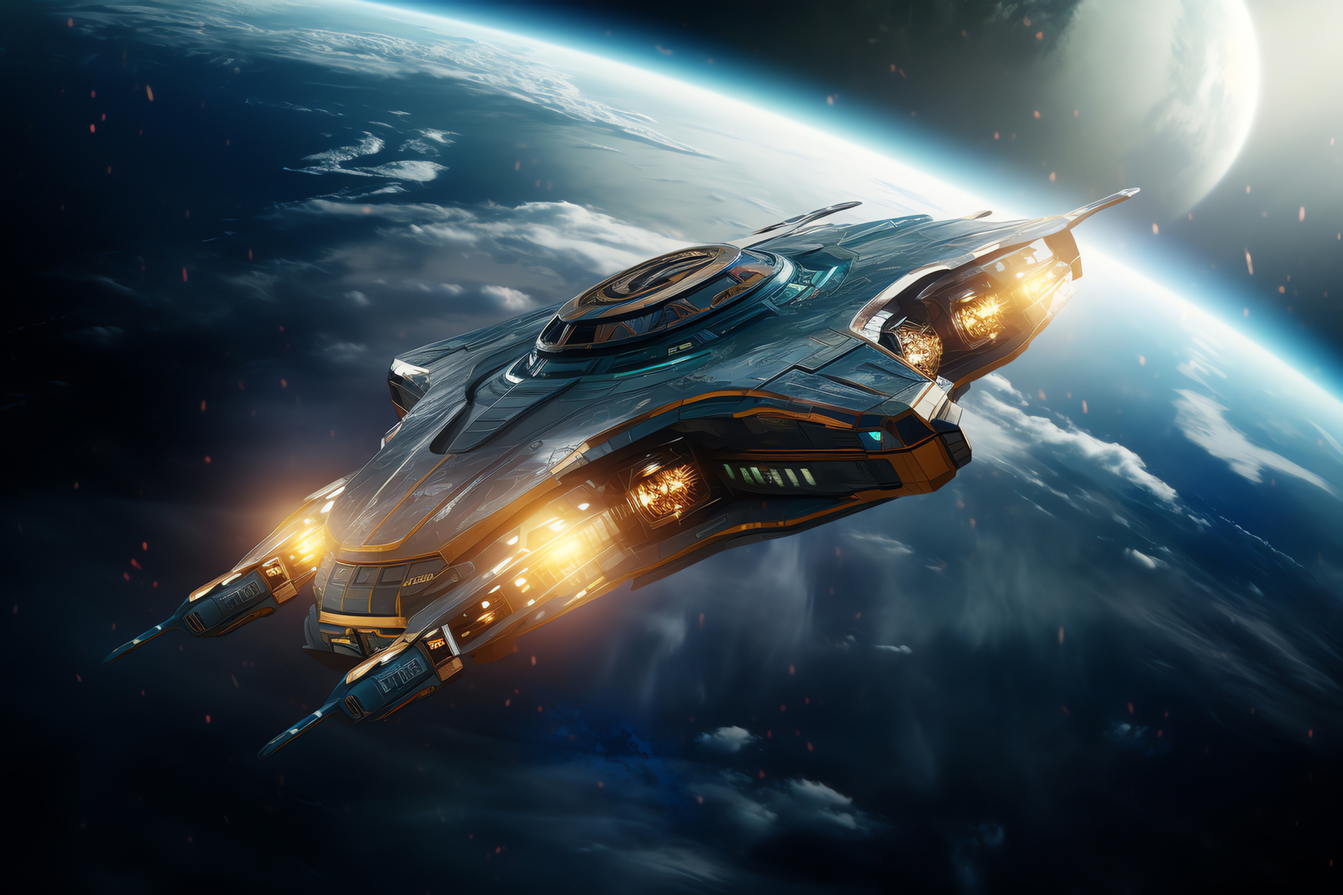 Spacecraft design, Atmospheric reentry, Aerodynamic silhouette, Star-bound vehicle, Technological marvel, HD Desktop Wallpaper
