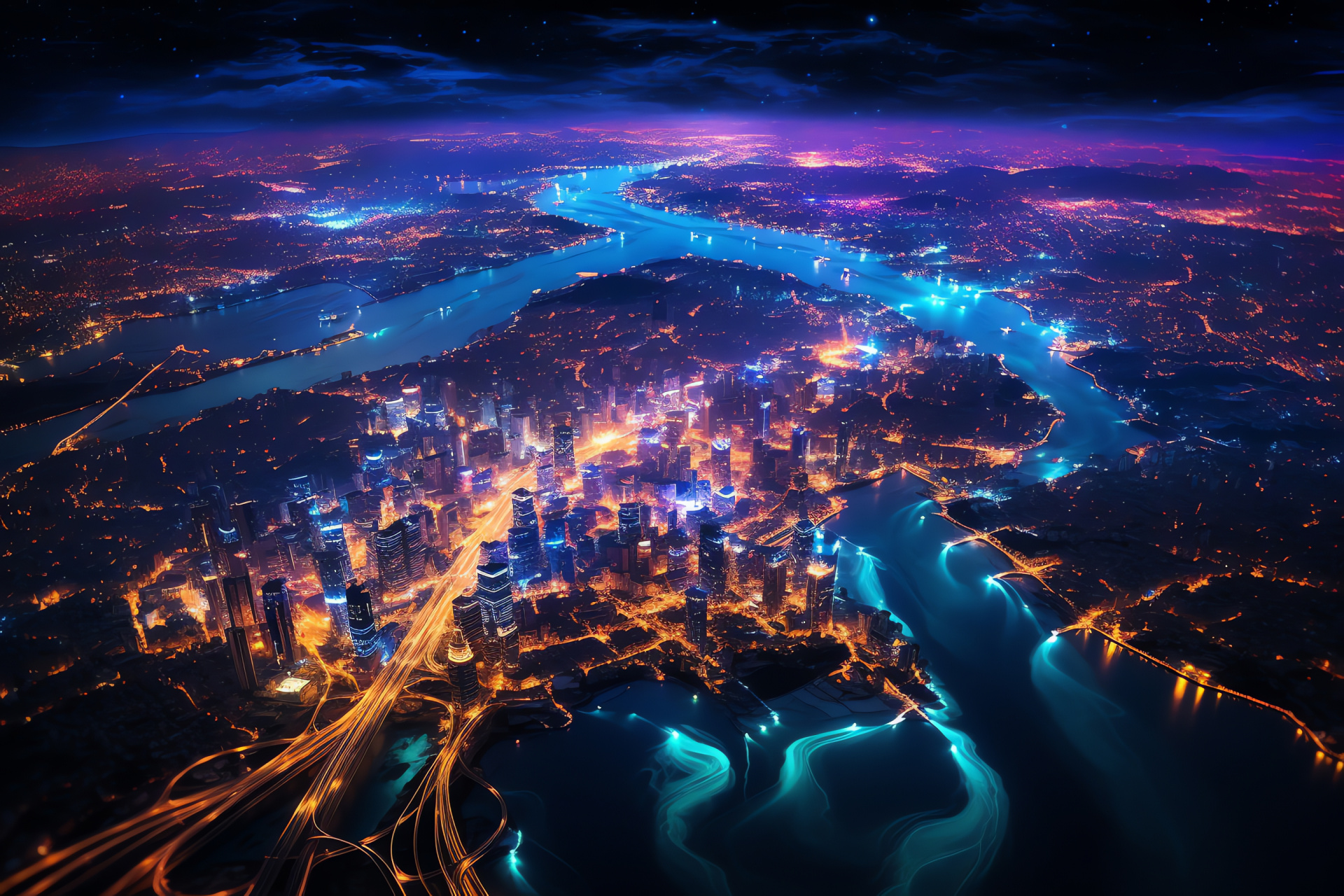Night Earth glow, Global civilization, Orbital nighttime beauty, Illuminated continents, Urban sprawl from space, HD Desktop Image