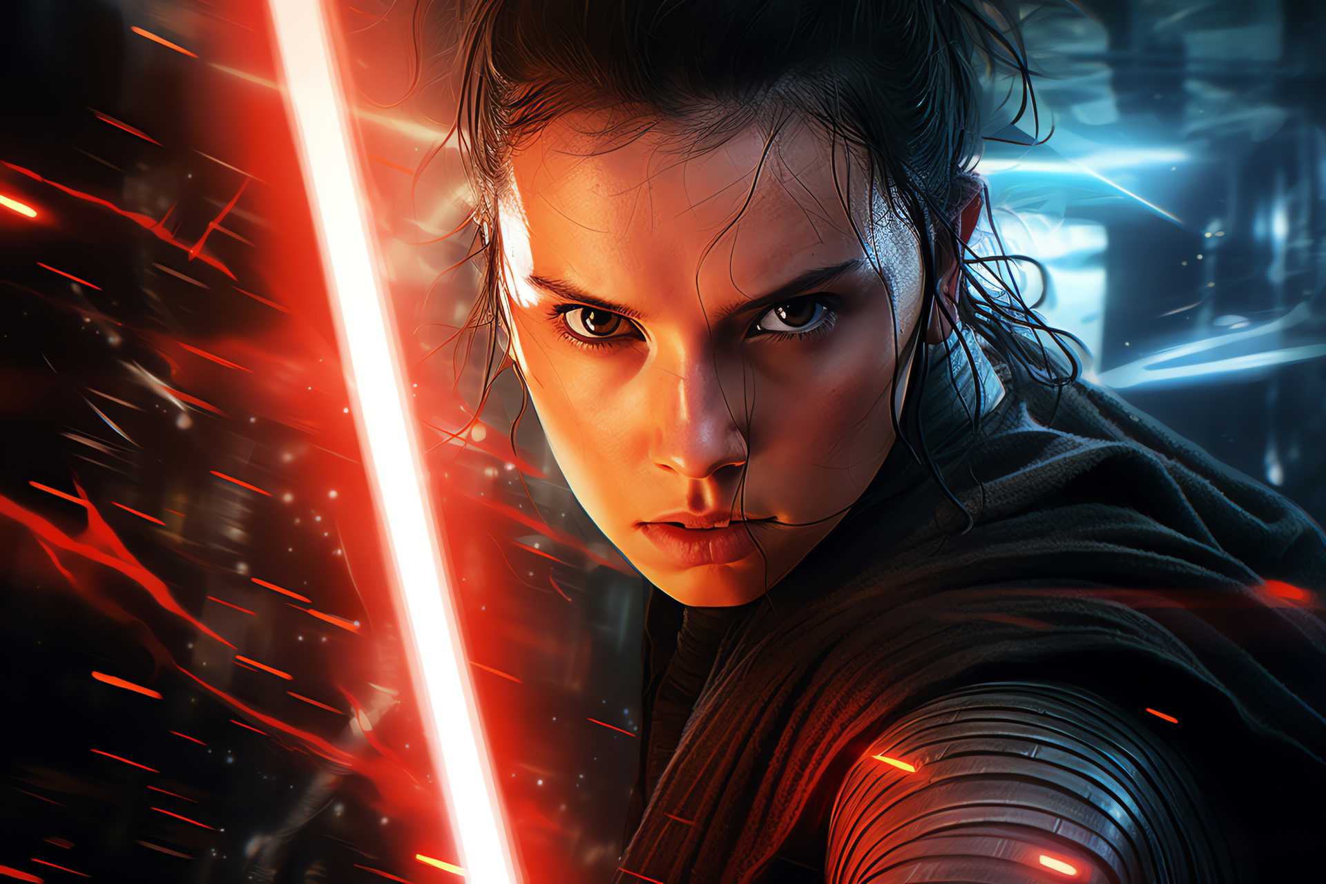 Rey versus Kylo Ren, Lightsaber battle, Science fiction, Epic duel, Force adversaries, HD Desktop Wallpaper